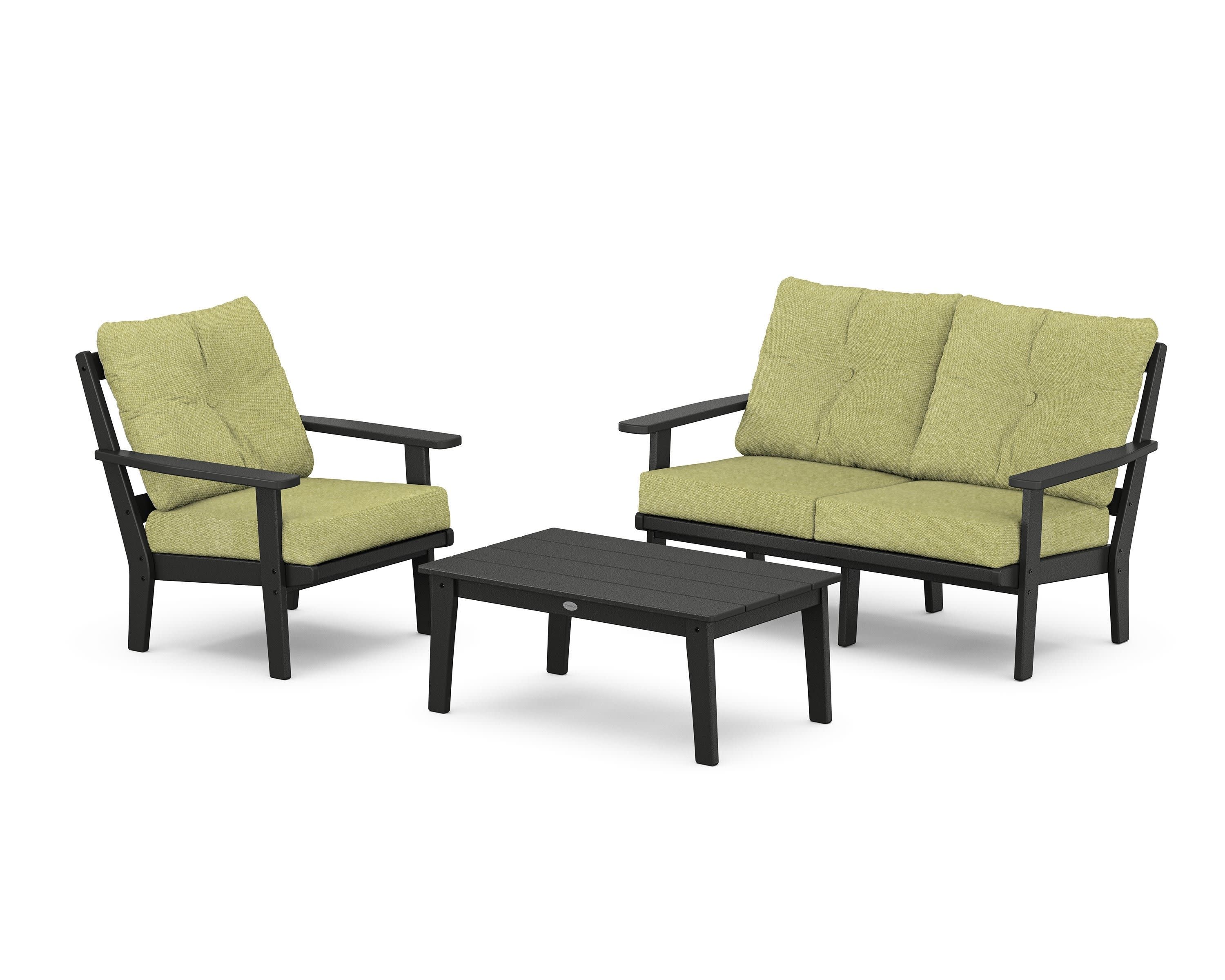 Prairie 3-Piece Deep Seating Set with Loveseat in Black / Chartreuse Boucle