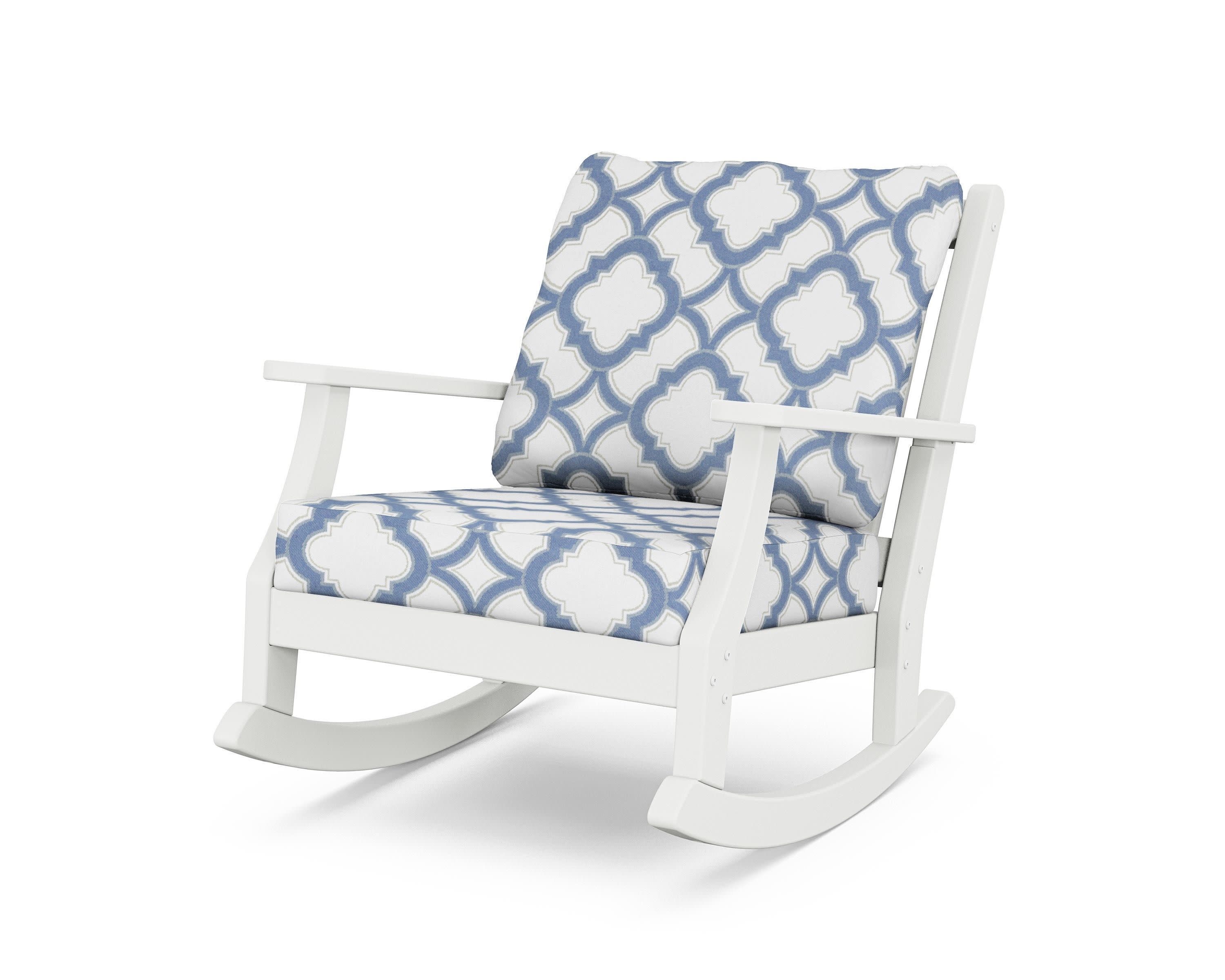 Wovendale Deep Seating Rocking Chair in White / Trellis Sky Blue