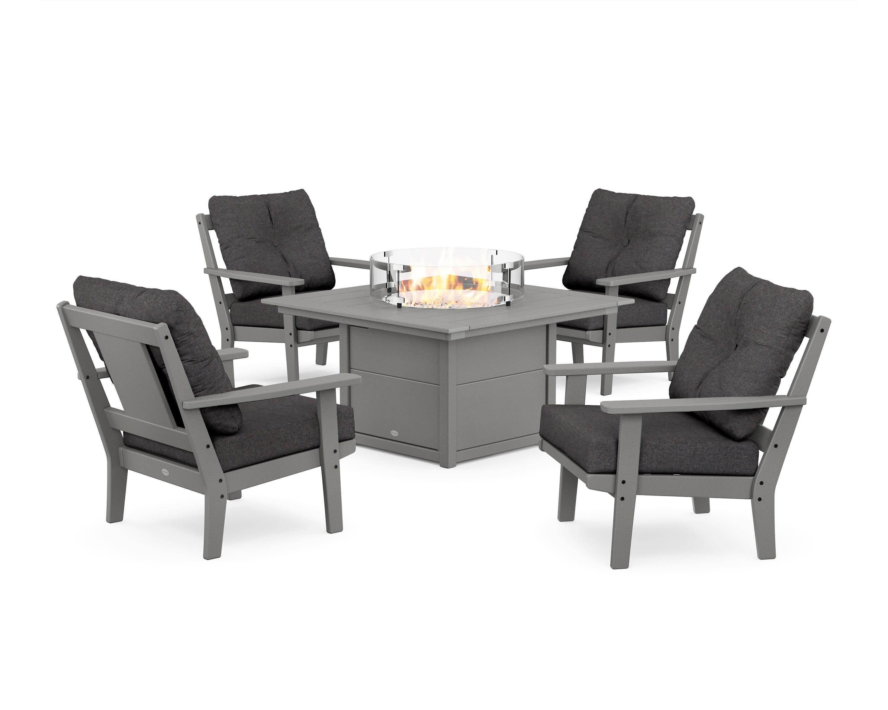 Prairie 5-Piece Deep Seating Set with Fire Pit Table in Slate Grey / Ash Charcoal