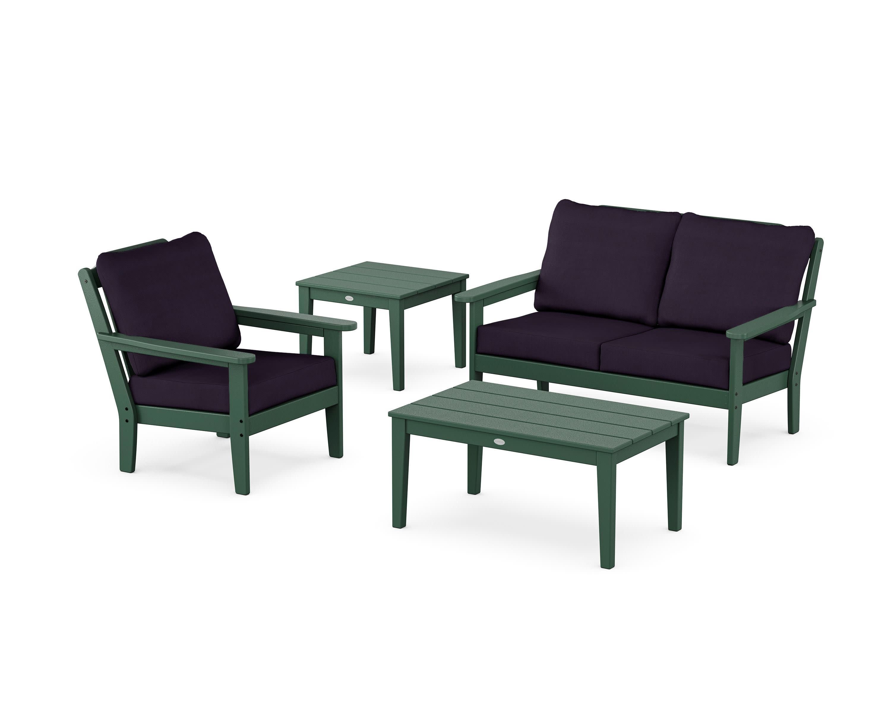 Wovendale 4-Piece Deep Seating Set in Green / Navy Linen