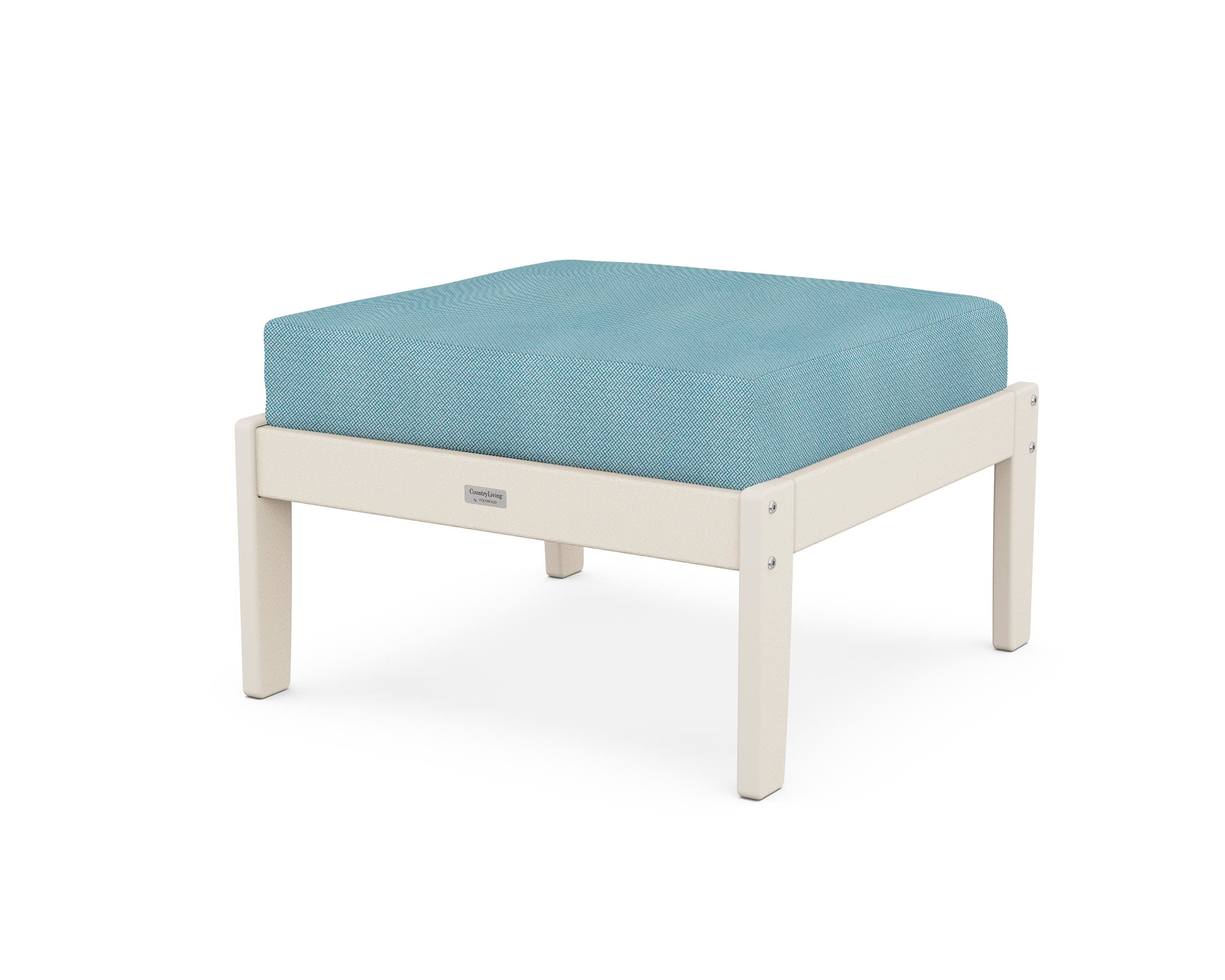 Cottage Deep Seating Ottoman in Sand / Lattice Sky Blue