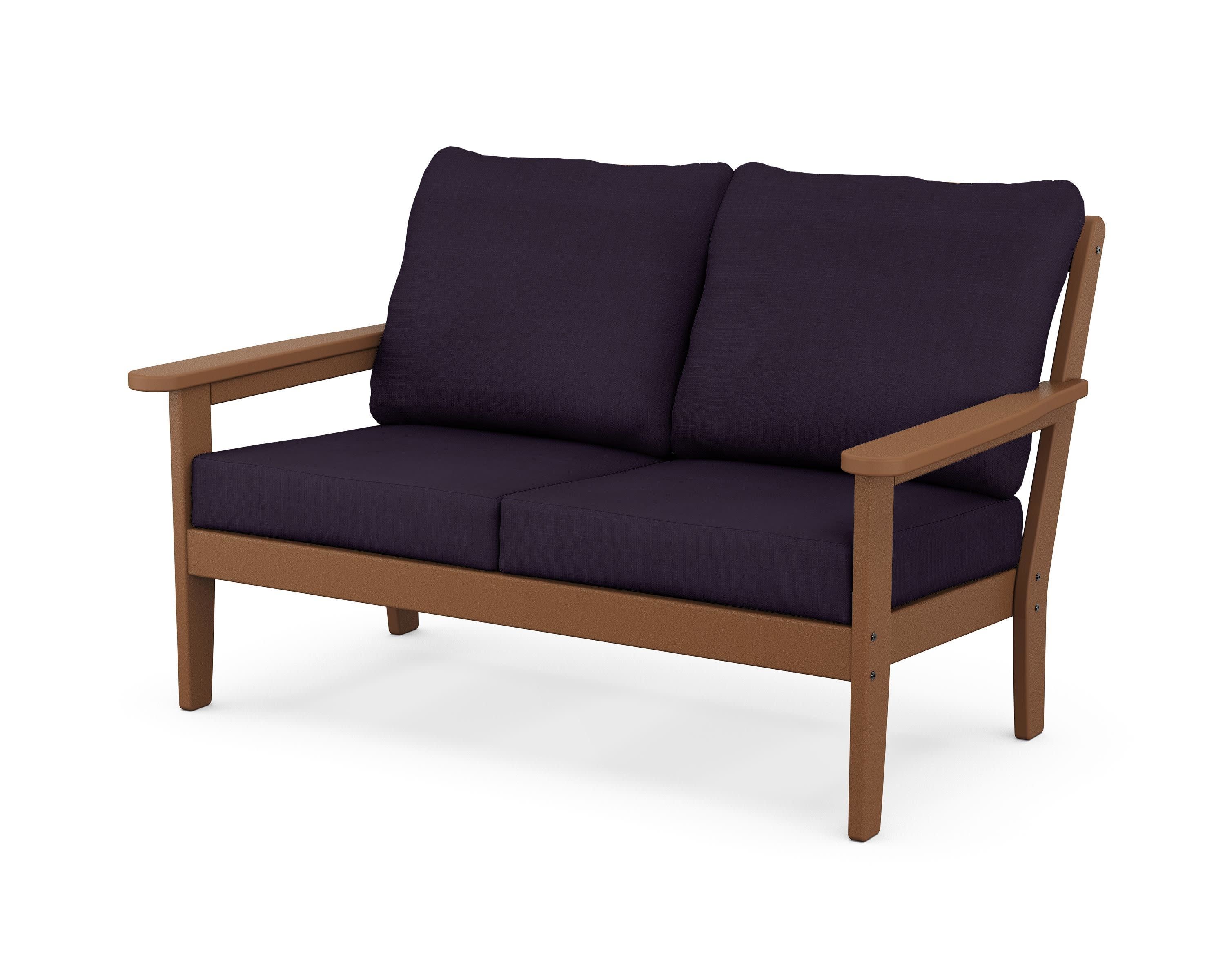 Cottage Deep Seating Loveseat in Teak / Navy Linen