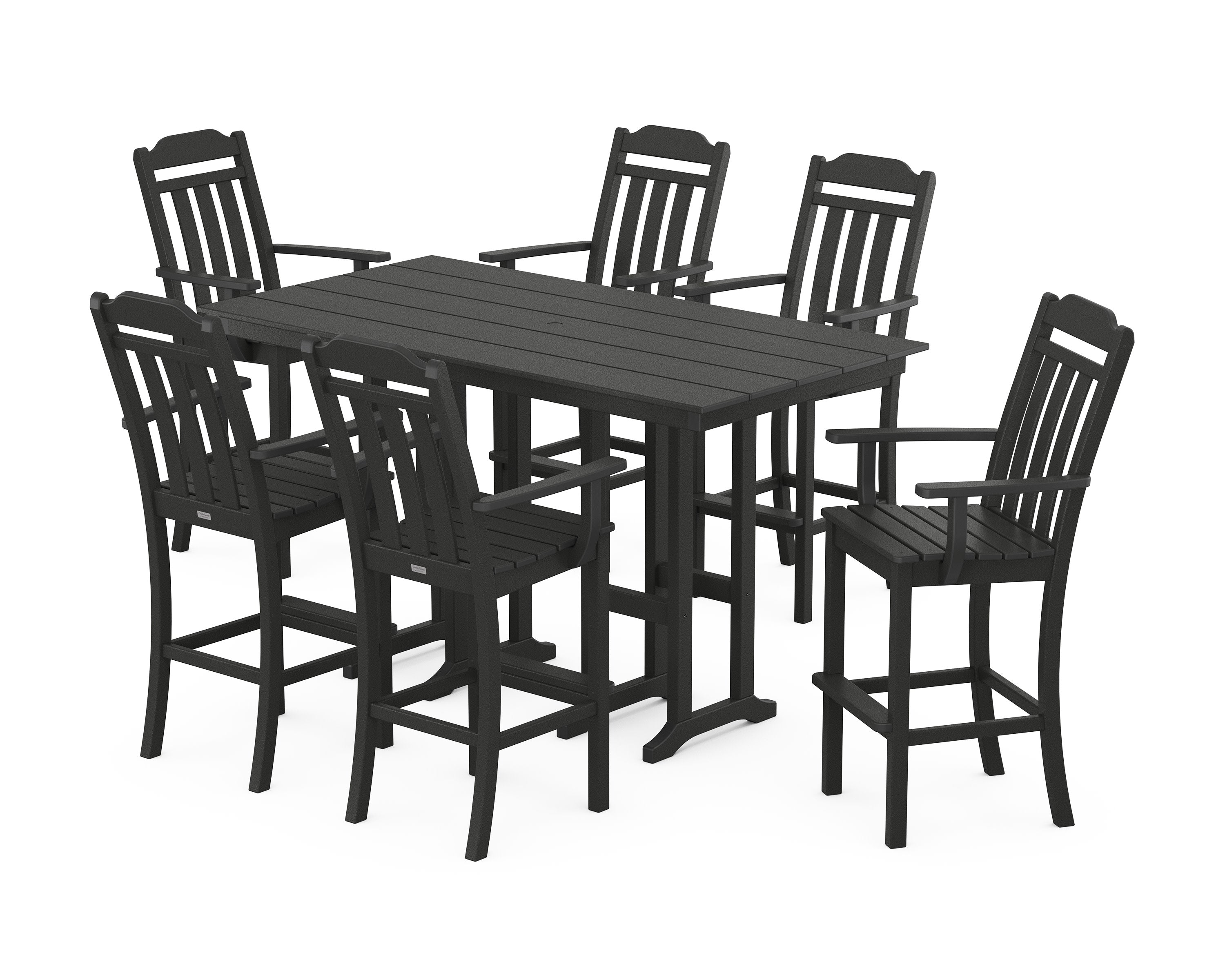 Cottage Arm Chair 7-Piece Farmhouse Bar Set in Black