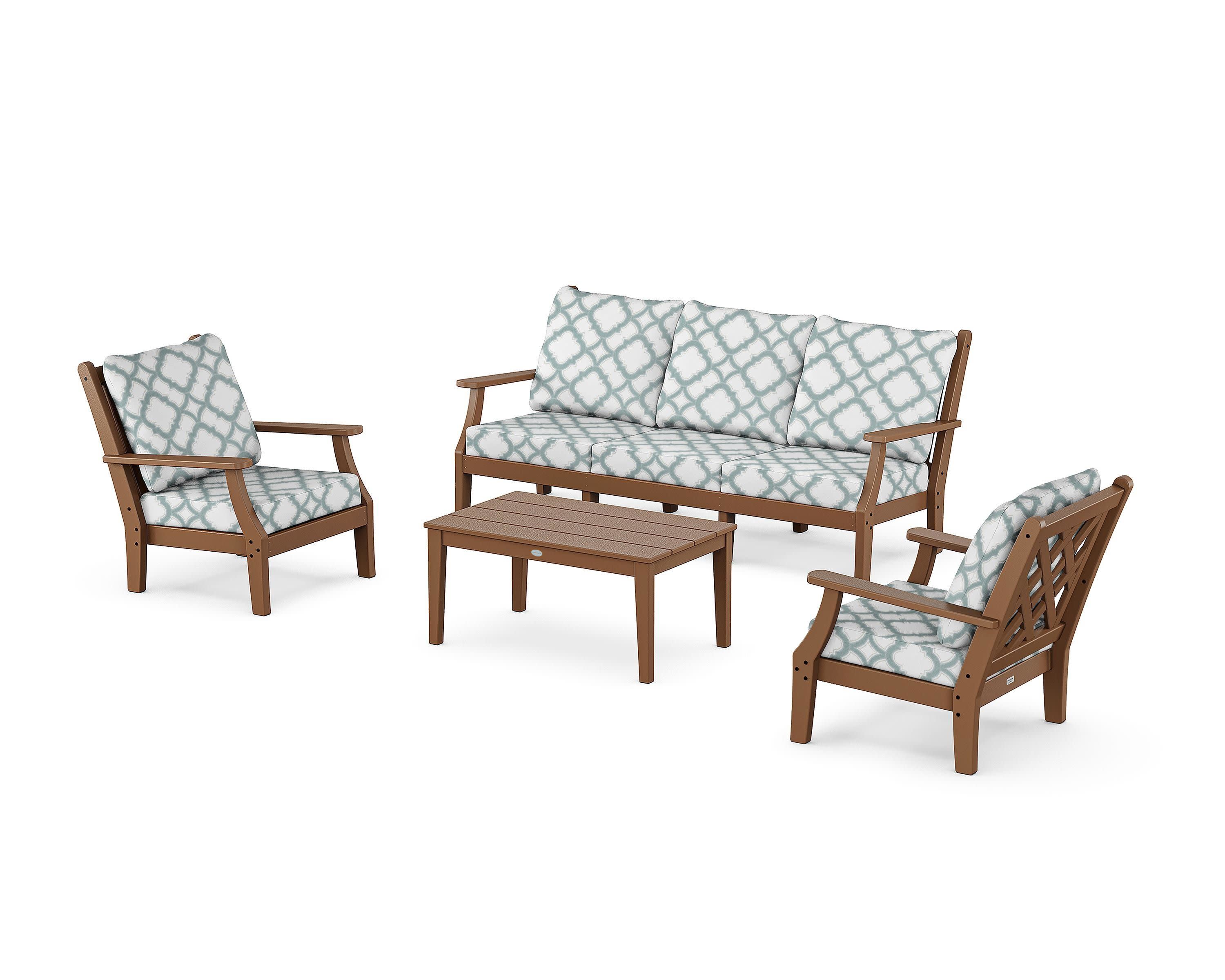 Wovendale 4-Piece Deep Seating Set with Sofa in Teak / Trellis Glacier Spa