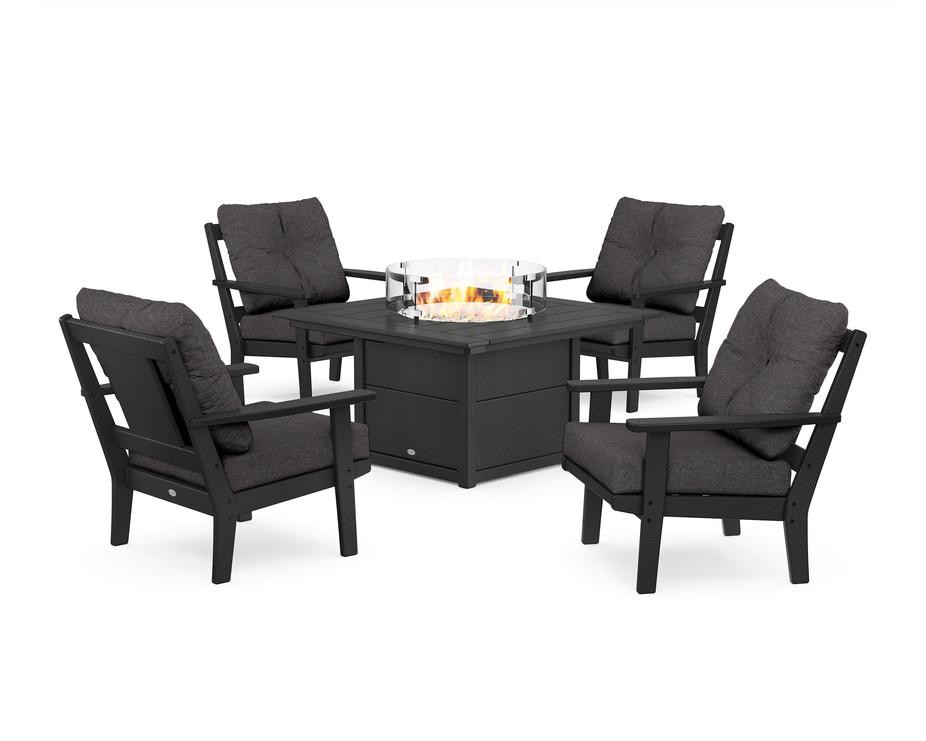 Prairie 5-Piece Deep Seating Set with Fire Pit Table in Black / Ash Charcoal