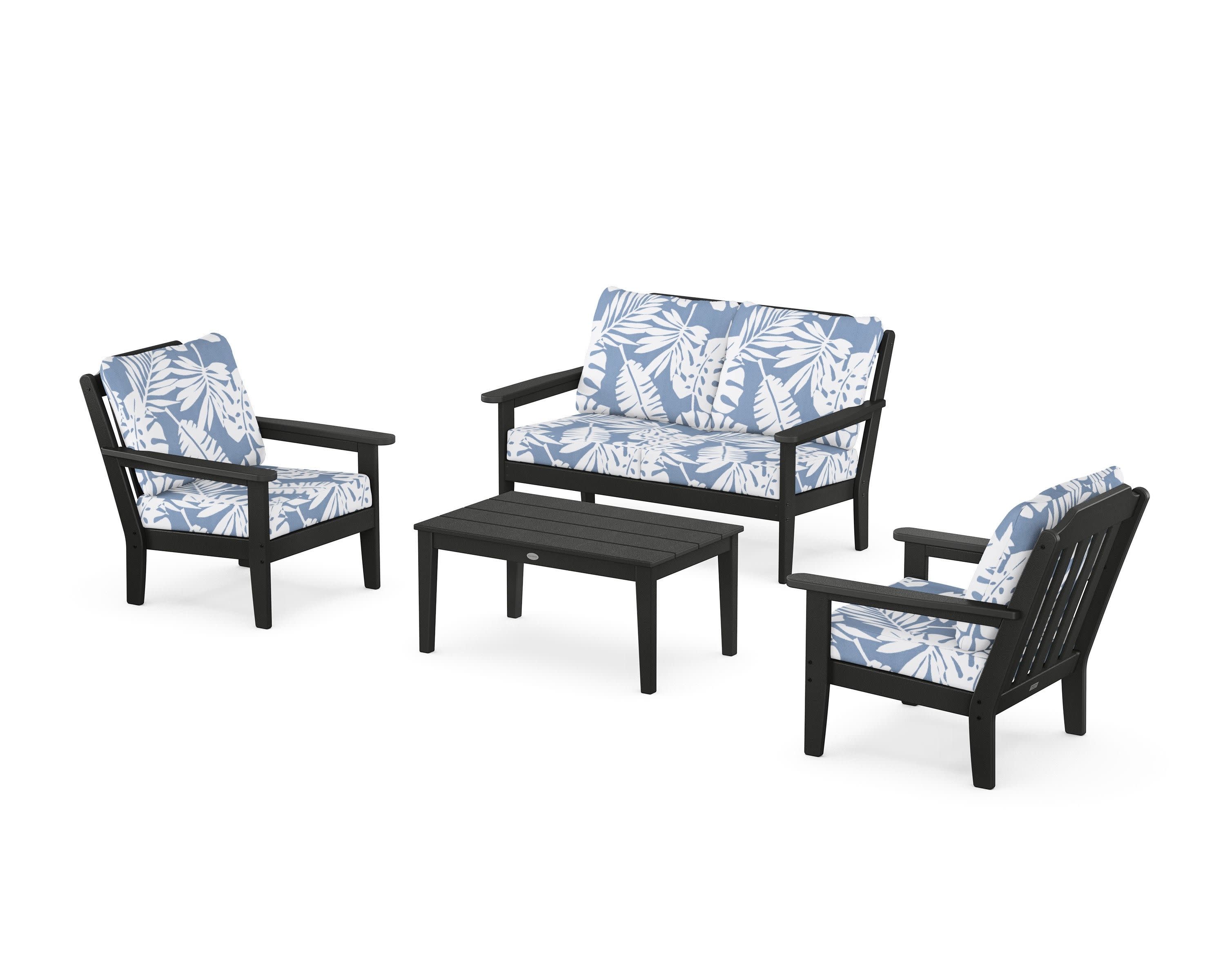 Cottage 4-Piece Deep Seating Set with Loveseat in Black / Leaf Sky Blue