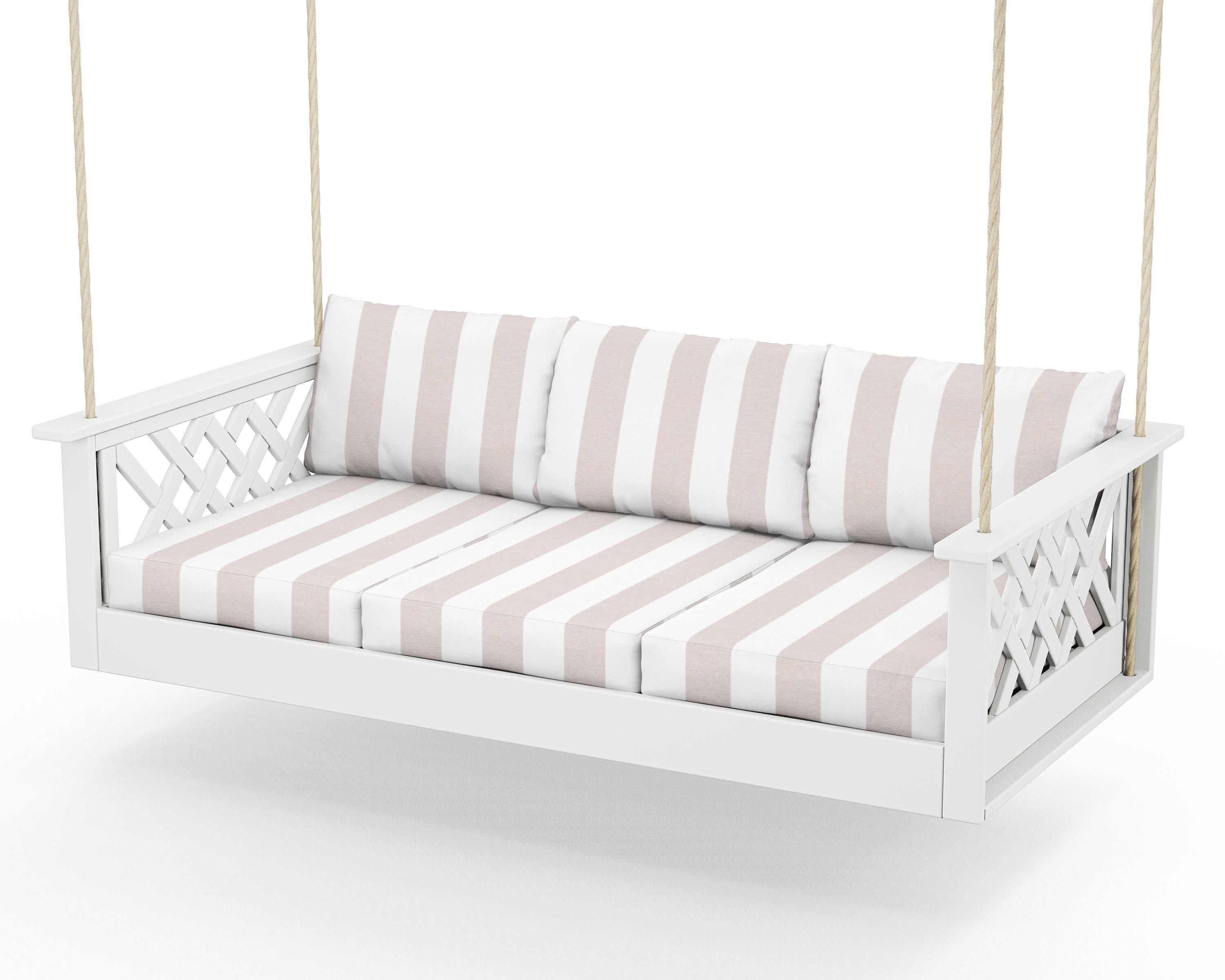 Wovendale Daybed Swing in White / Cabana Stripe Dune Burlap
