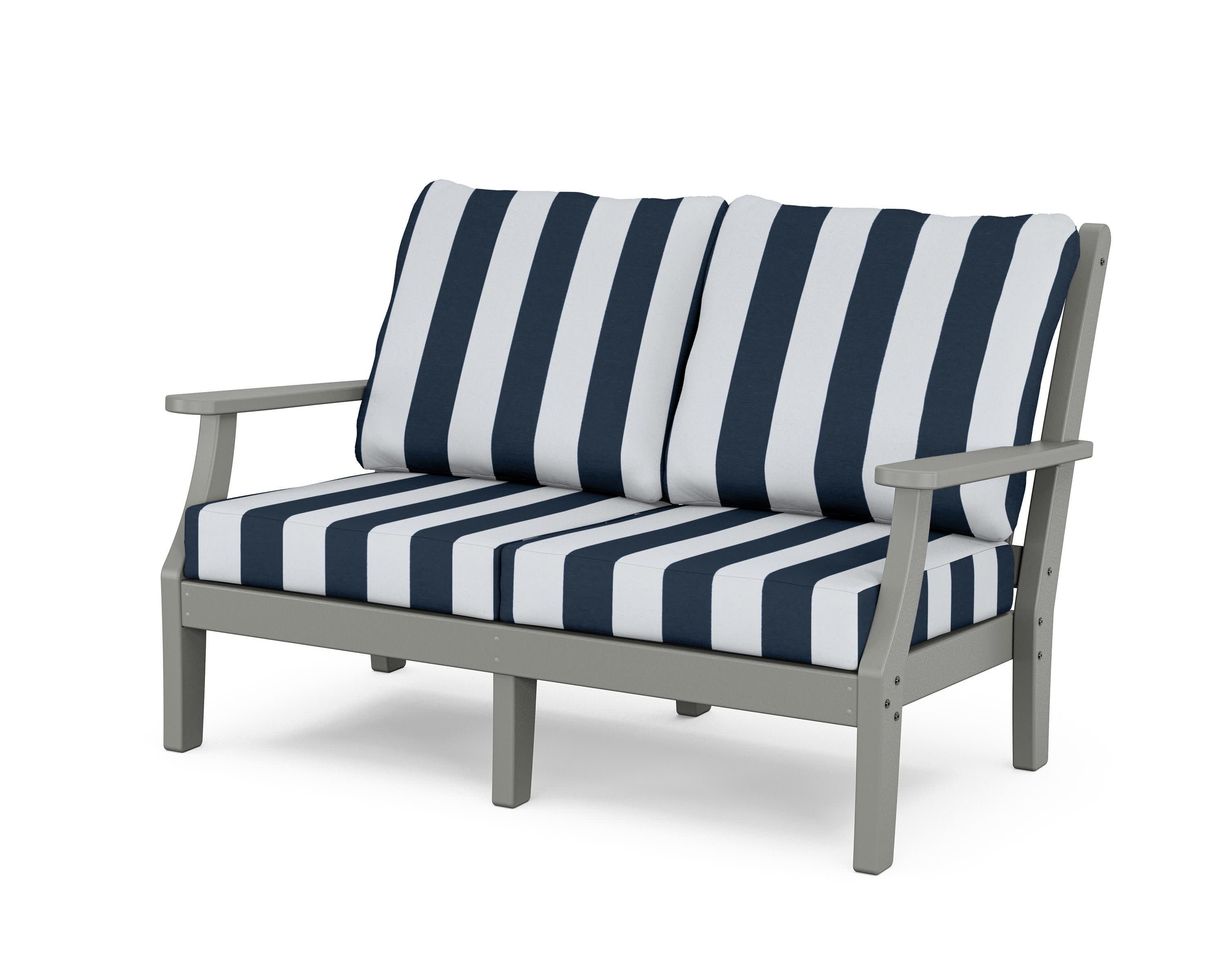 Wovendale Deep Seating Loveseat in Slate Grey / Cabana Stripe Marine Indigo
