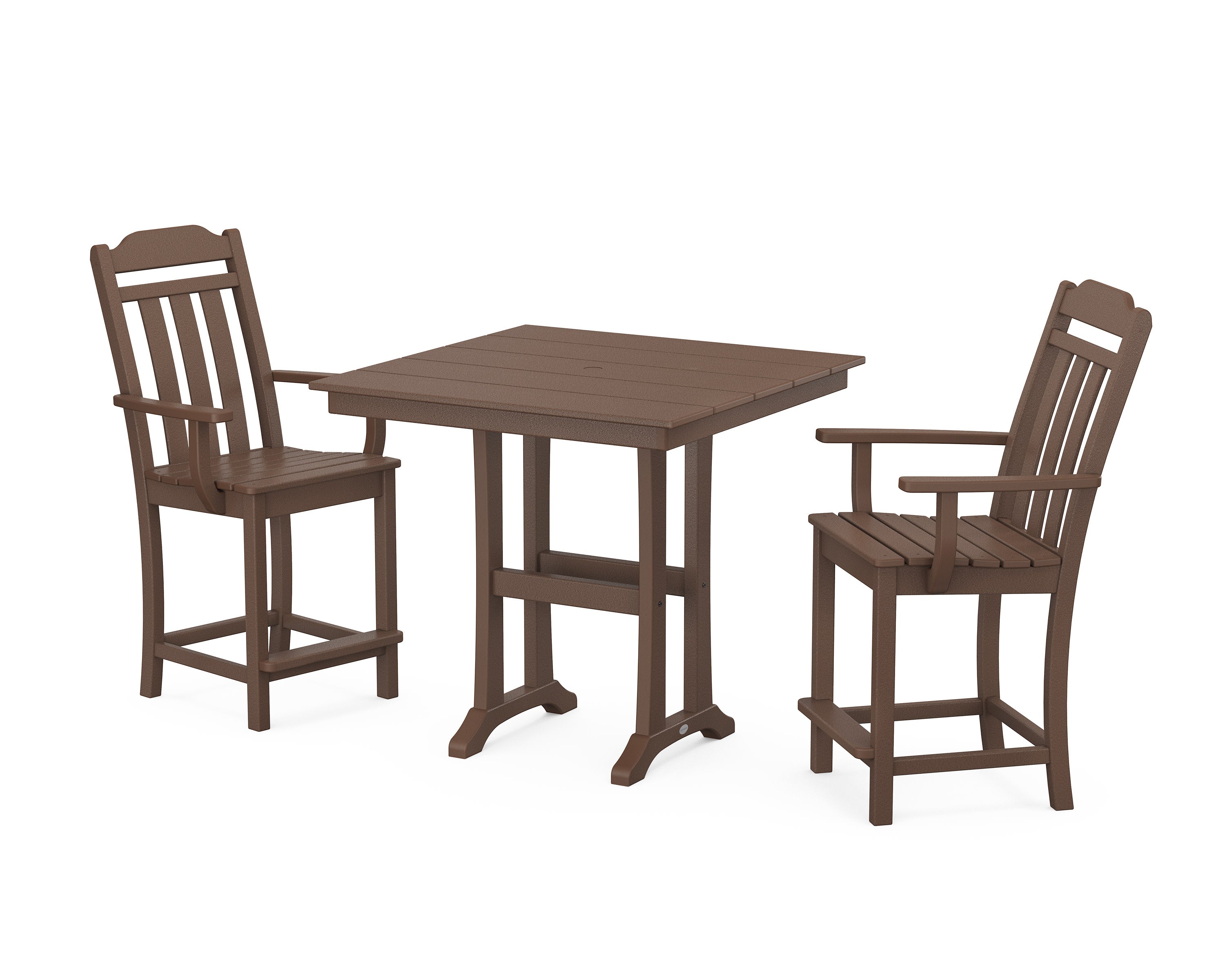 Cottage 3-Piece Farmhouse Counter Set with Trestle Legs in Mahogany