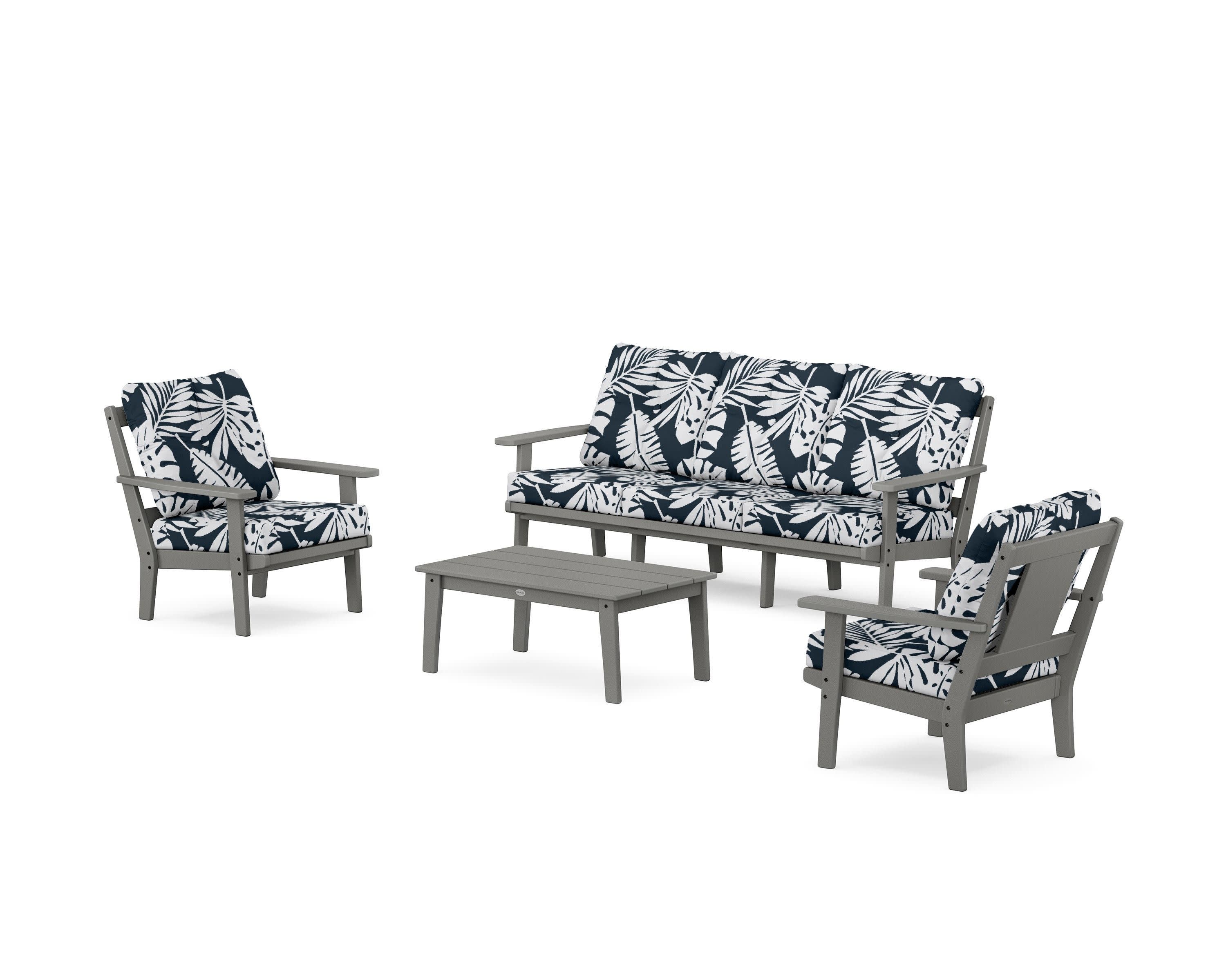Prairie 4-Piece Deep Seating Set with Sofa in Slate Grey / Leaf Marine Indigo