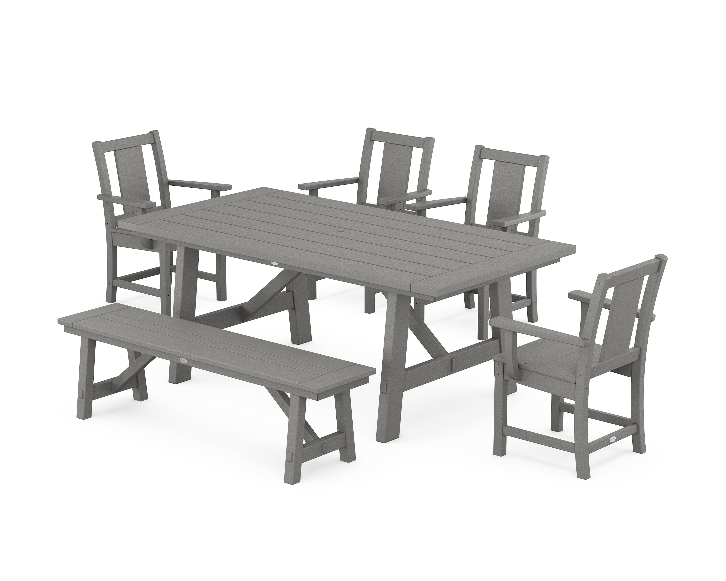 Prairie 6-Piece Rustic Farmhouse Dining Set with Bench in Slate Grey