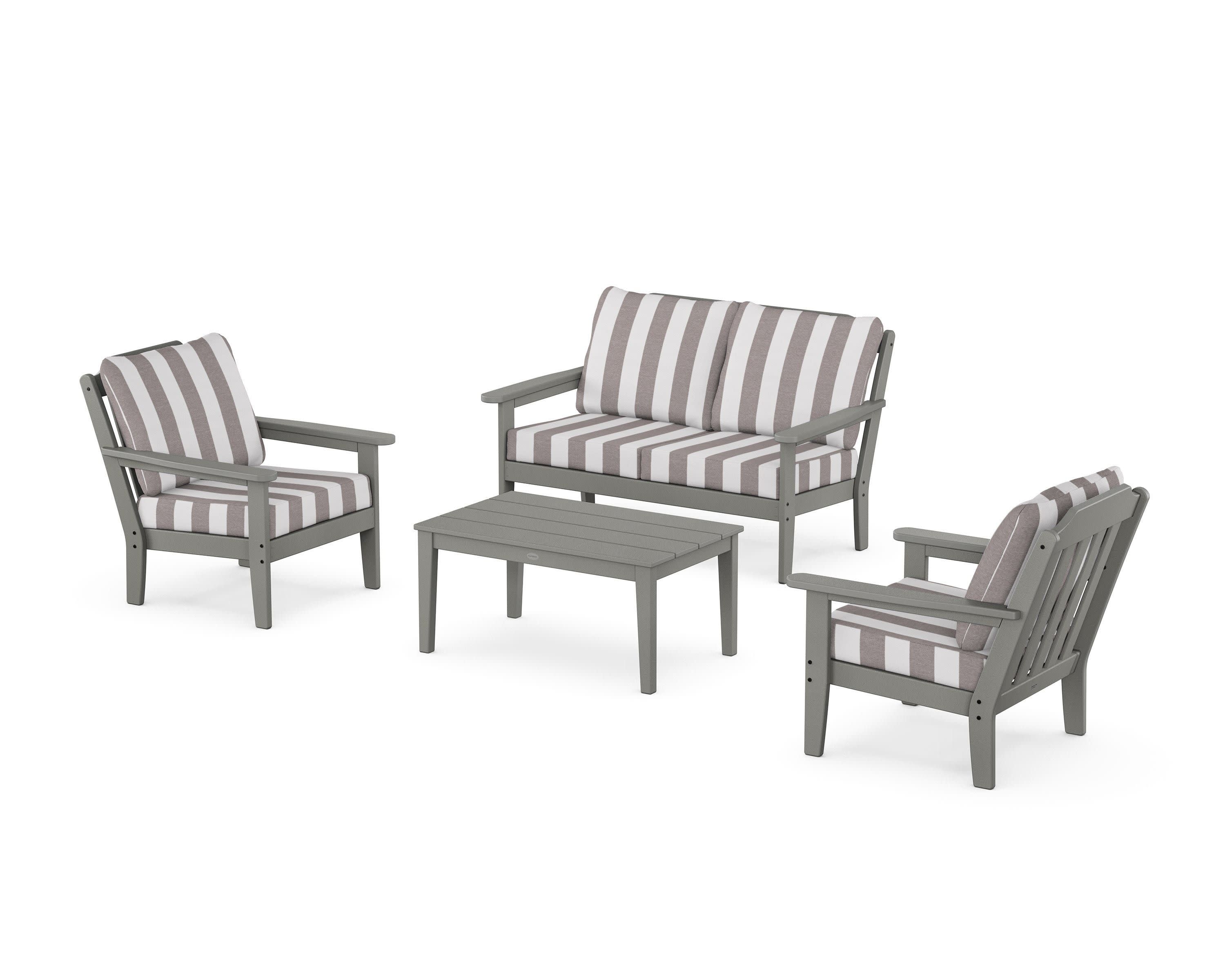 Cottage 4-Piece Deep Seating Set with Loveseat in Slate Grey / Cabana Stripe Grey Mist