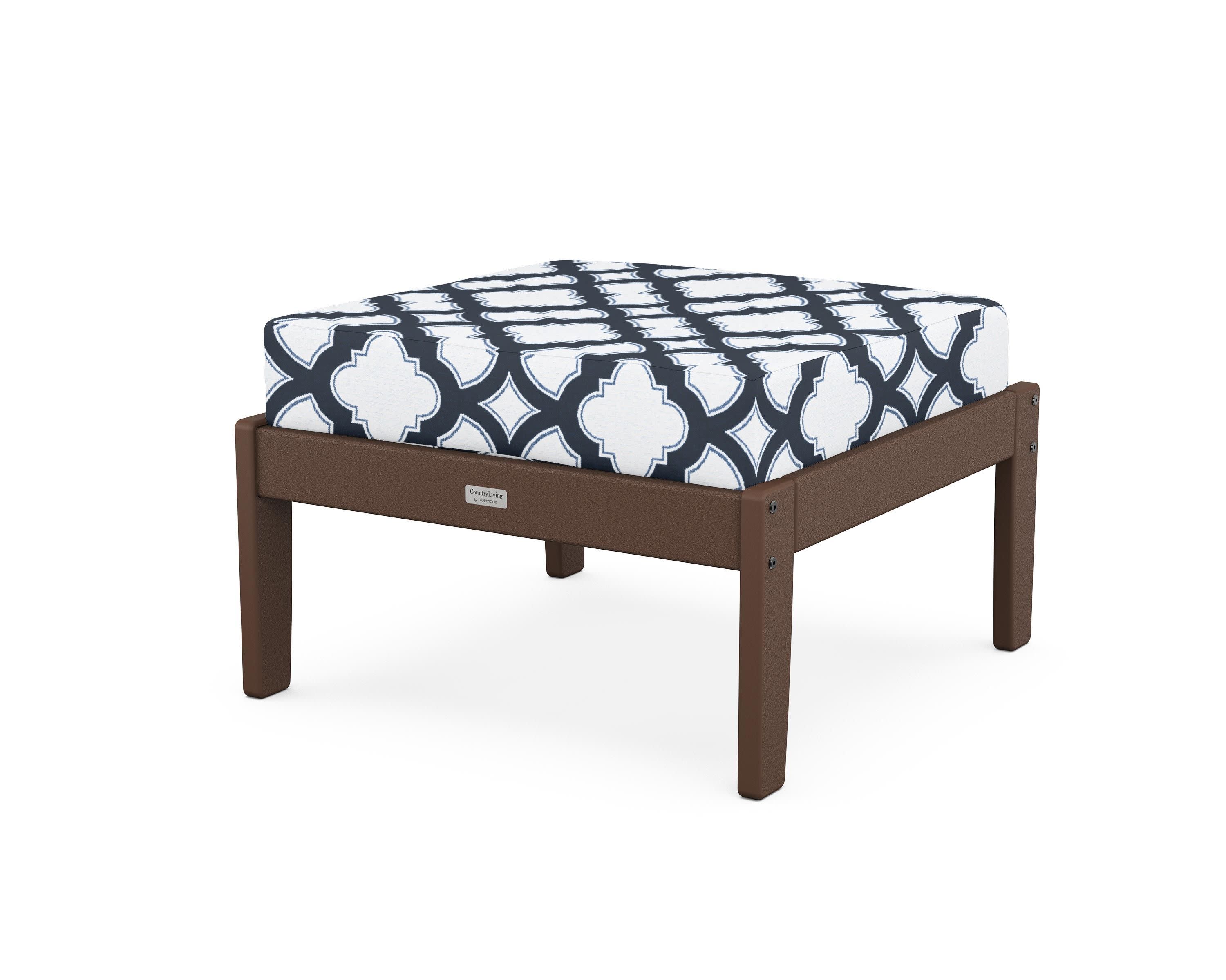Cottage Deep Seating Ottoman in Mahogany / Trellis Marine Indigo