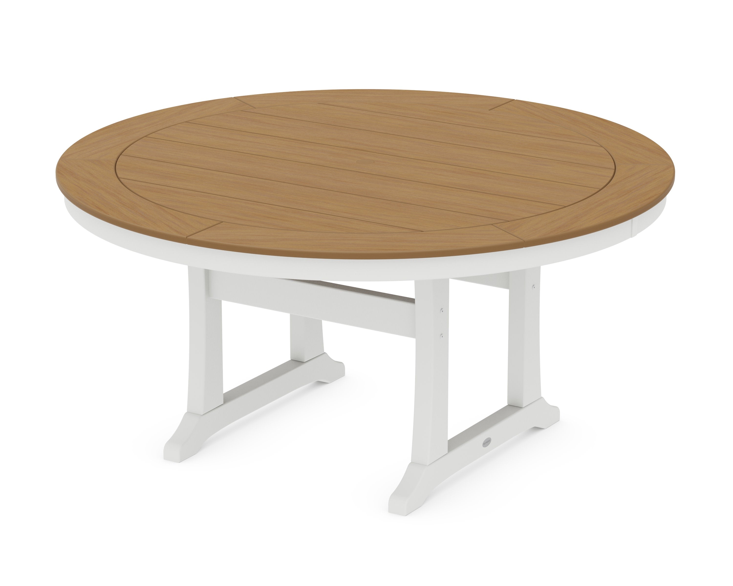 Nautical Trestle 60" Round Dining Table in White / Natural