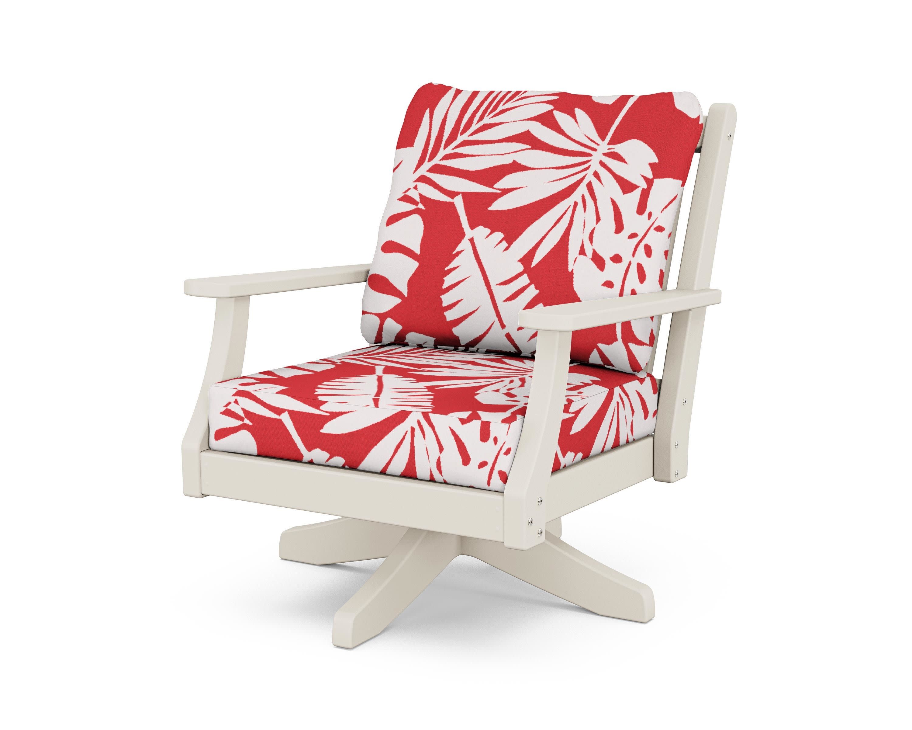 Wovendale Deep Seating Swivel Chair in Sand / Leaf Crimson