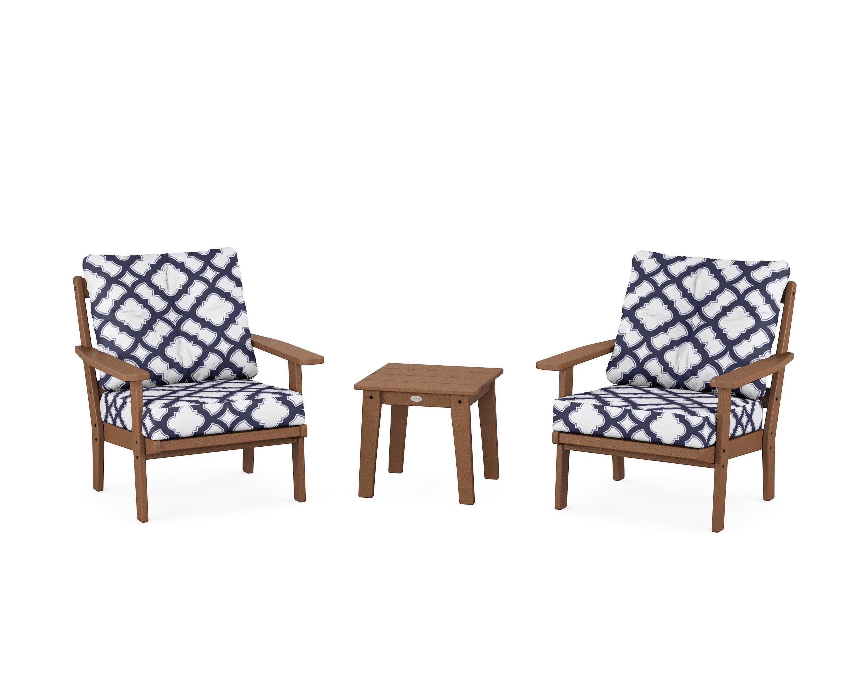 Prairie 3-Piece Deep Seating Set in Teak / Trellis Navy
