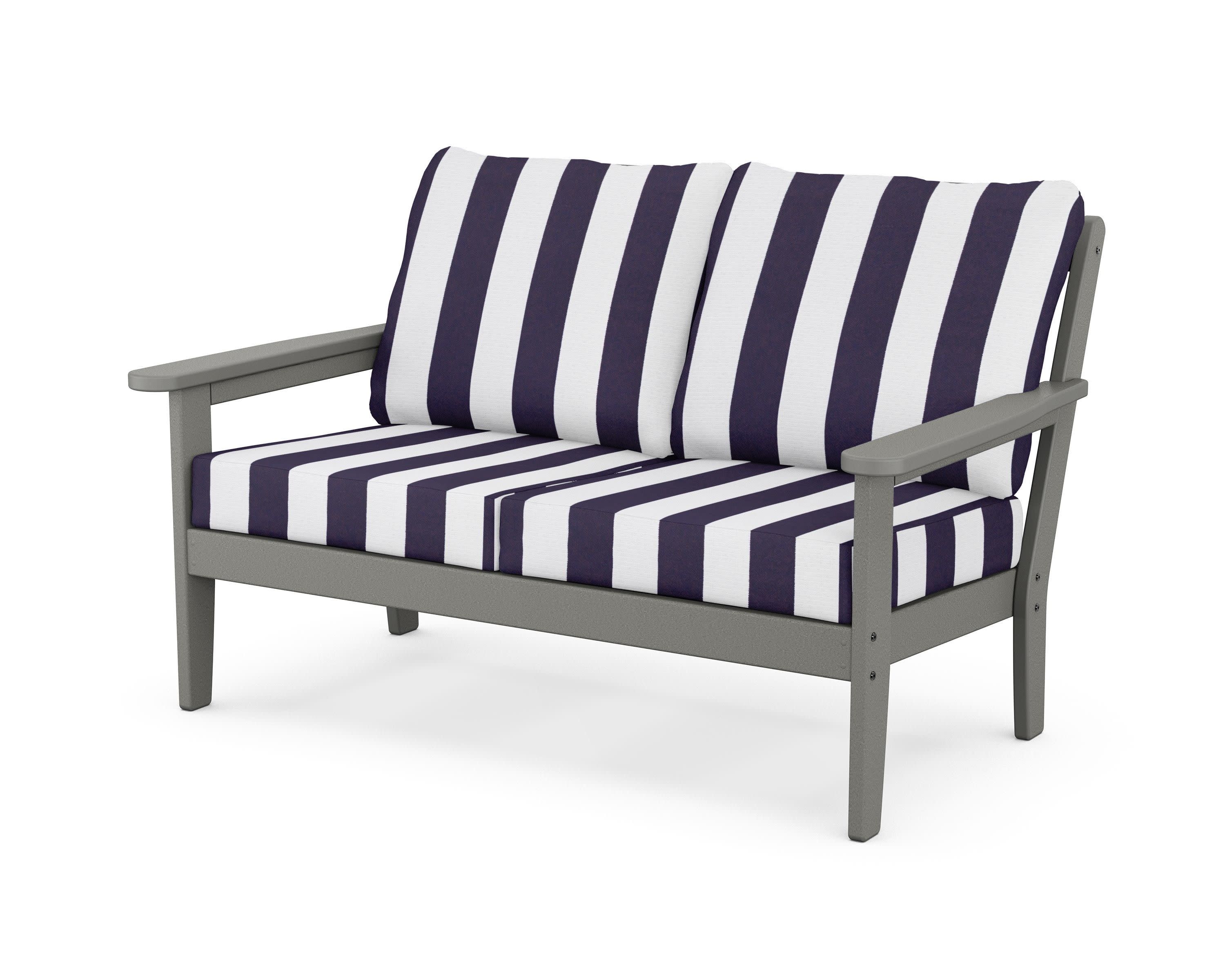 Cottage Deep Seating Loveseat in Slate Grey / Cabana Stripe Navy