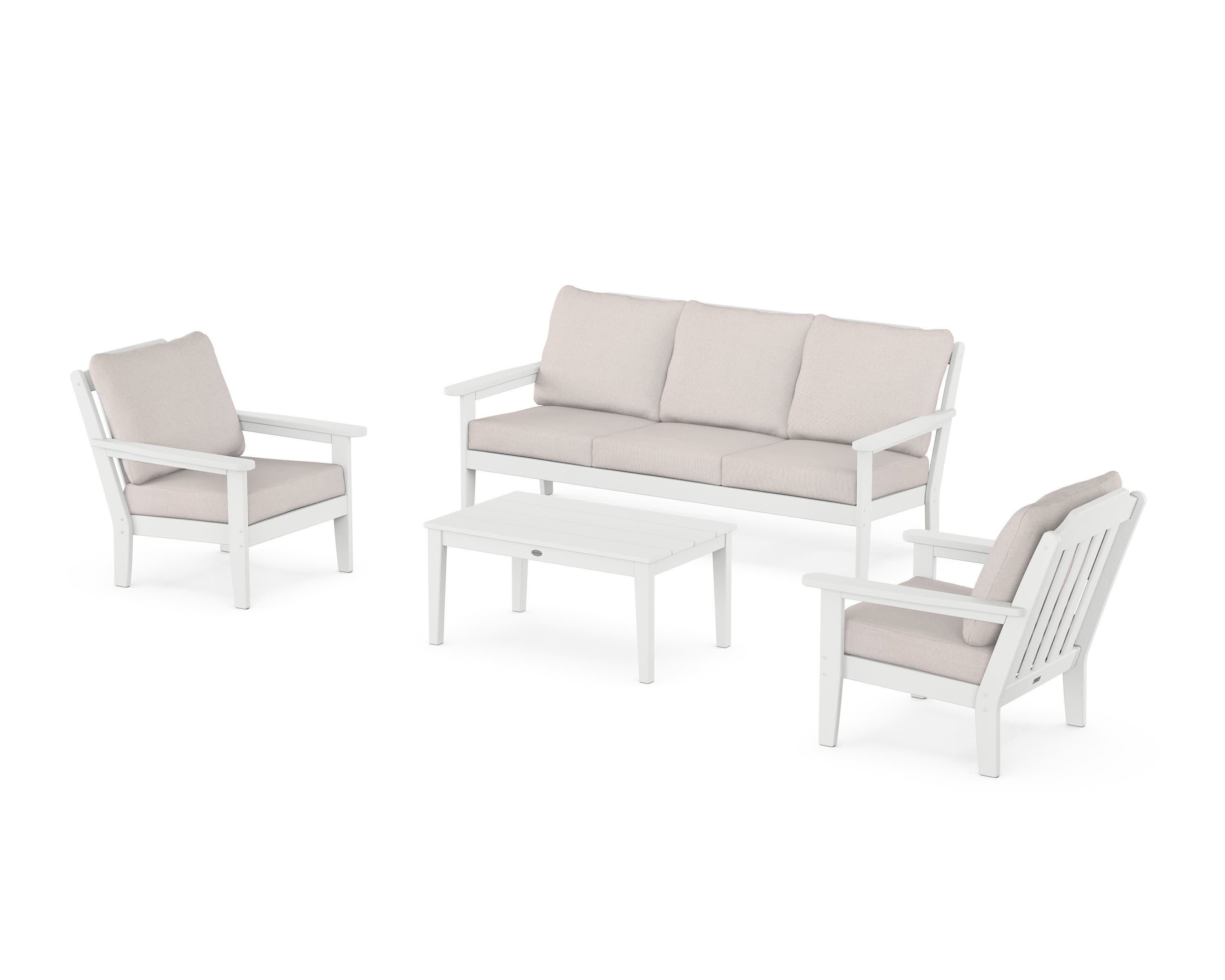 Cottage 4-Piece Deep Seating Set with Sofa in White / Dune Burlap