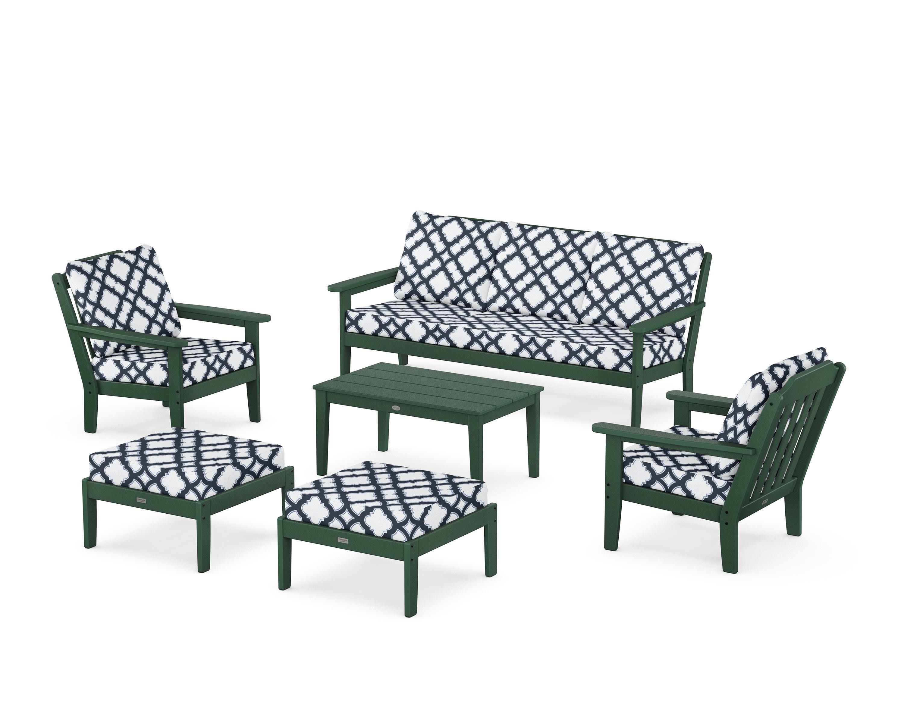 Cottage 6-Piece Lounge Sofa Set in Green / Trellis Marine Indigo