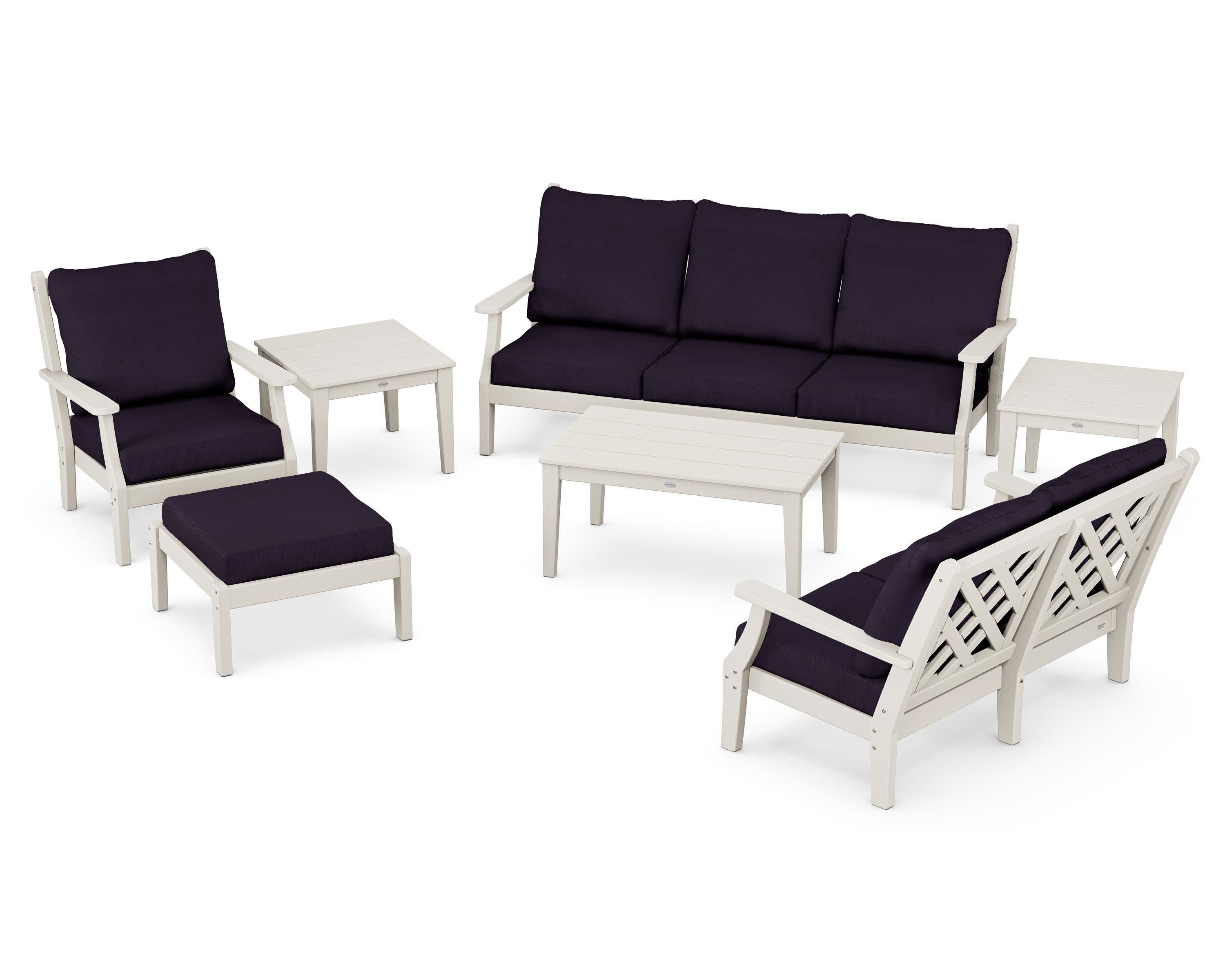 Wovendale 7-Piece Deep Seating Set in Sand / Navy Linen