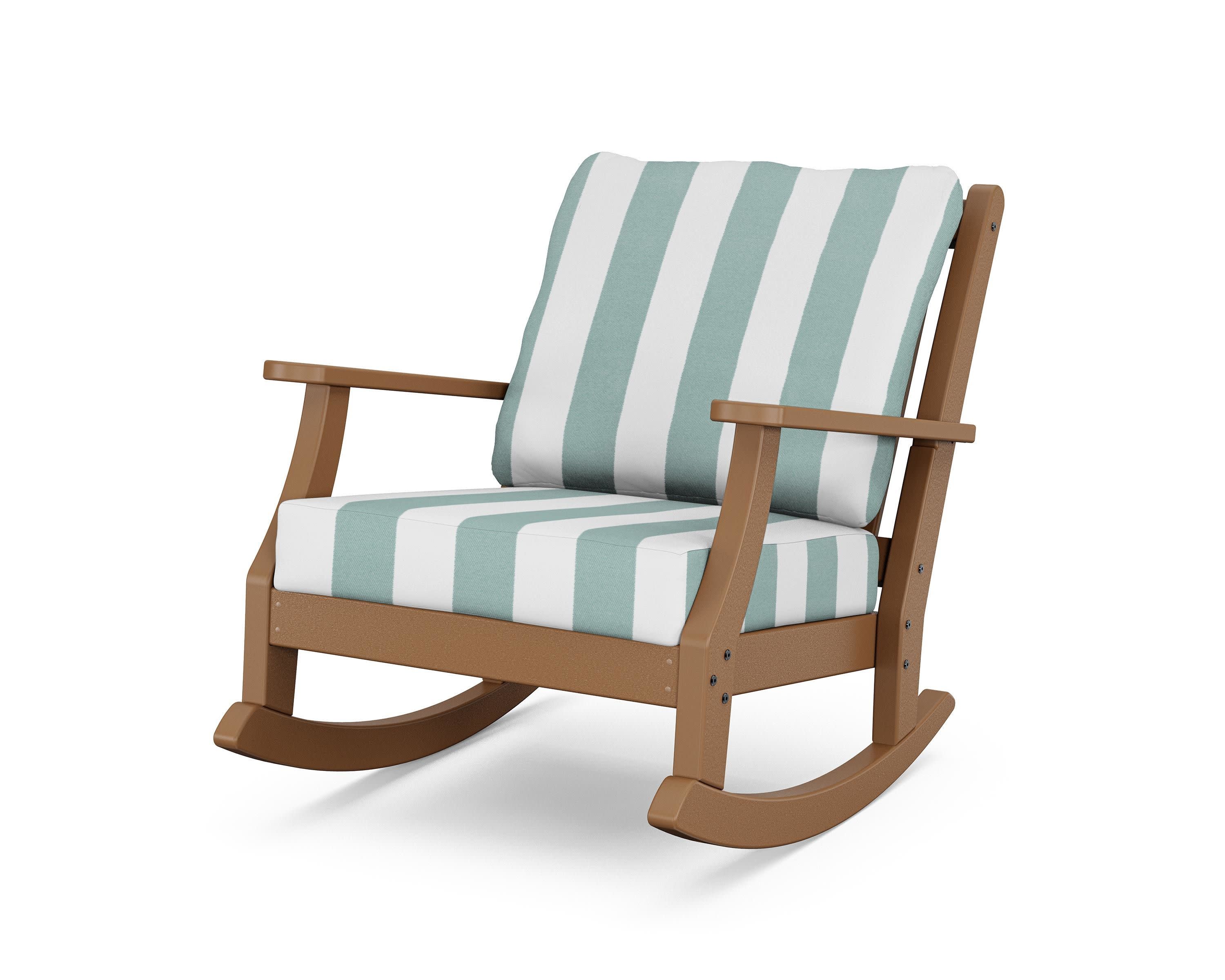 Wovendale Deep Seating Rocking Chair in Teak / Cabana Stripe Glacier Spa