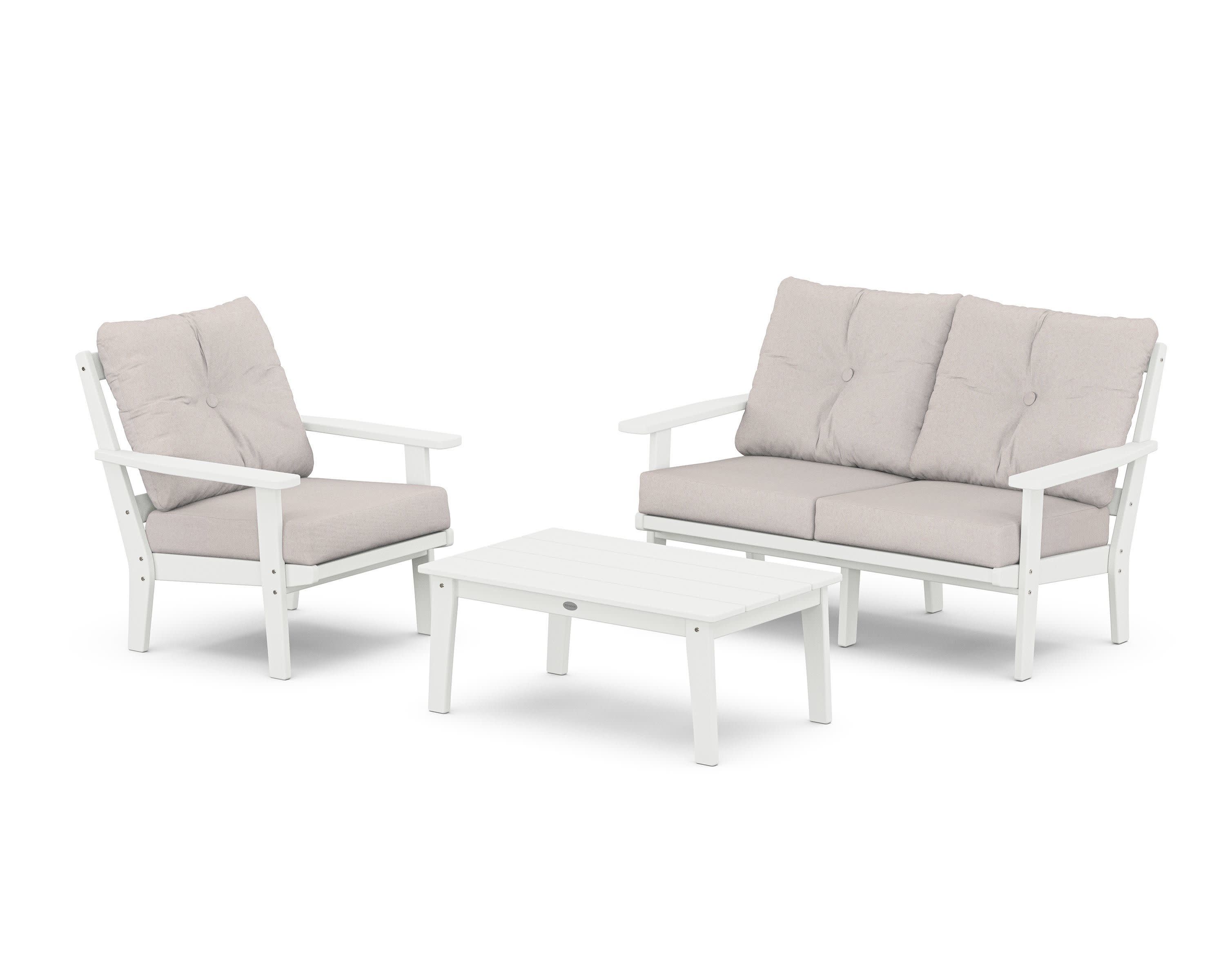 Prairie 3-Piece Deep Seating Set with Loveseat in White / Dune Burlap