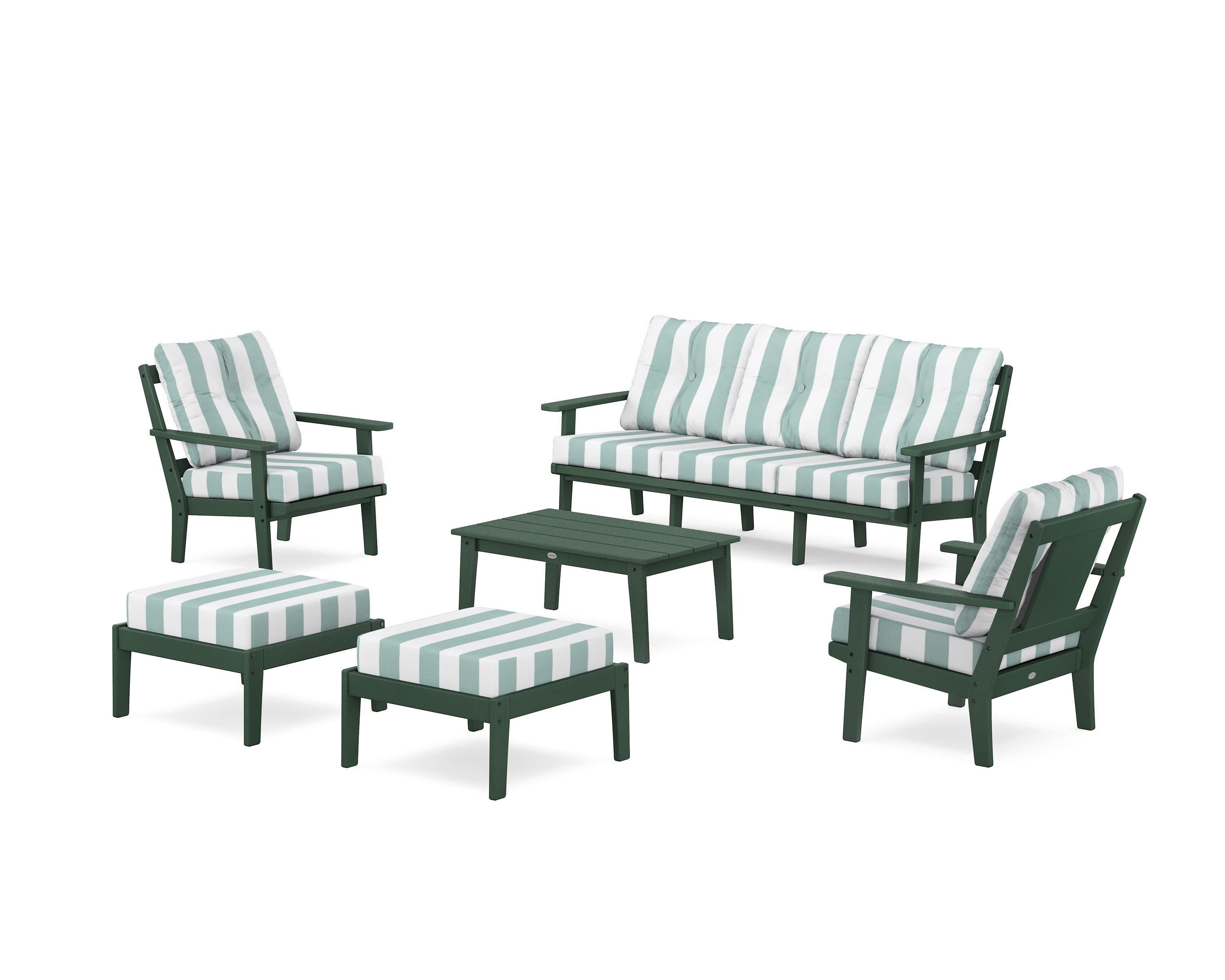 Prairie 6-Piece Lounge Sofa Set in Green / Cabana Stripe Glacier Spa