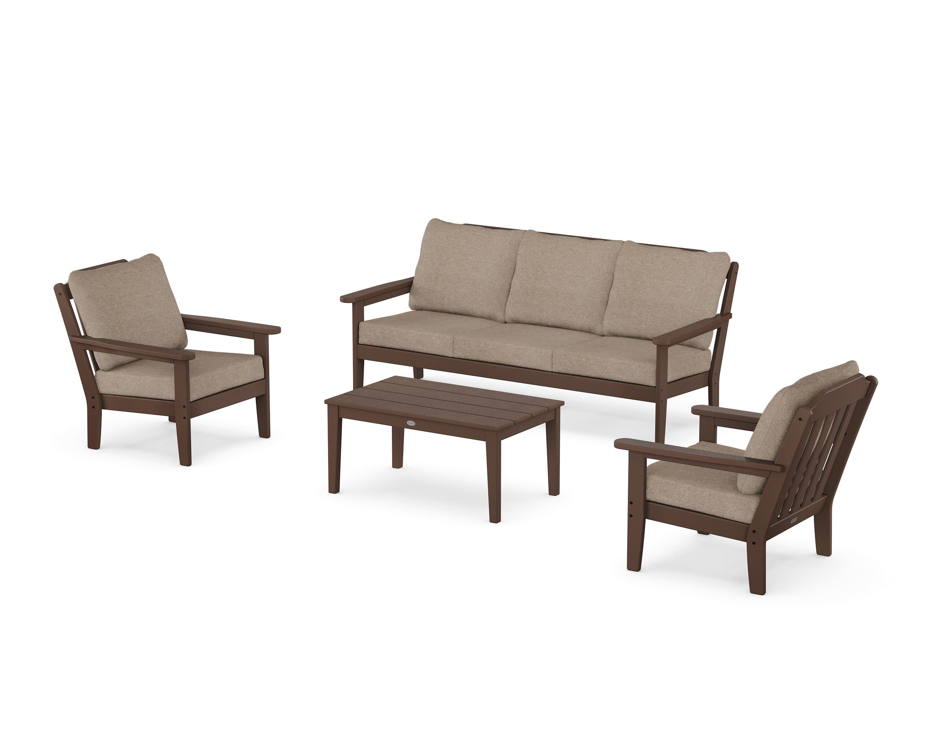 Cottage 4-Piece Deep Seating Set with Sofa in Mahogany / Spiced Burlap