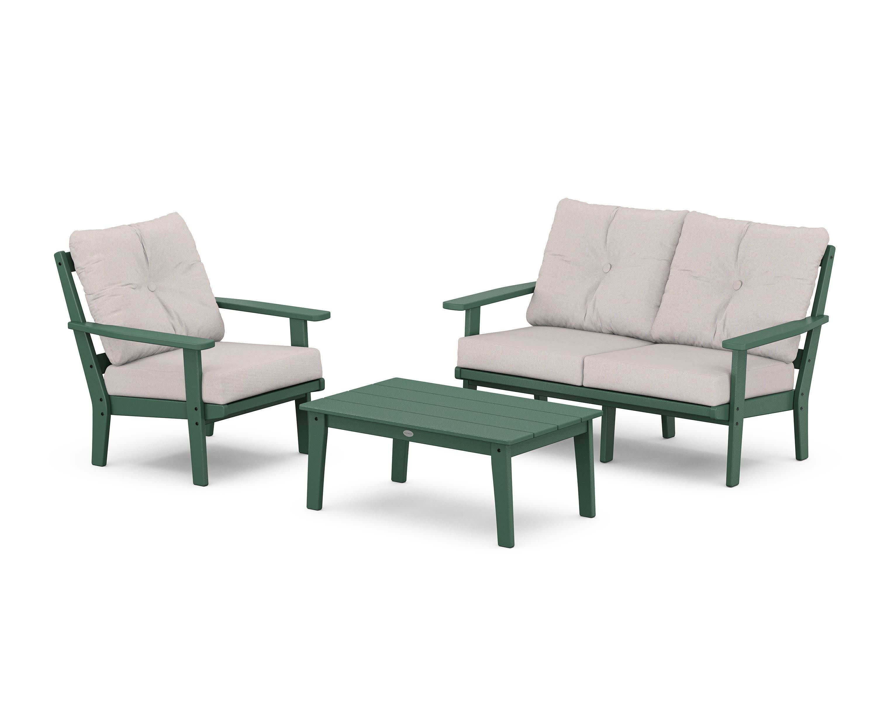 Prairie 3-Piece Deep Seating Set with Loveseat in Green / Dune Burlap