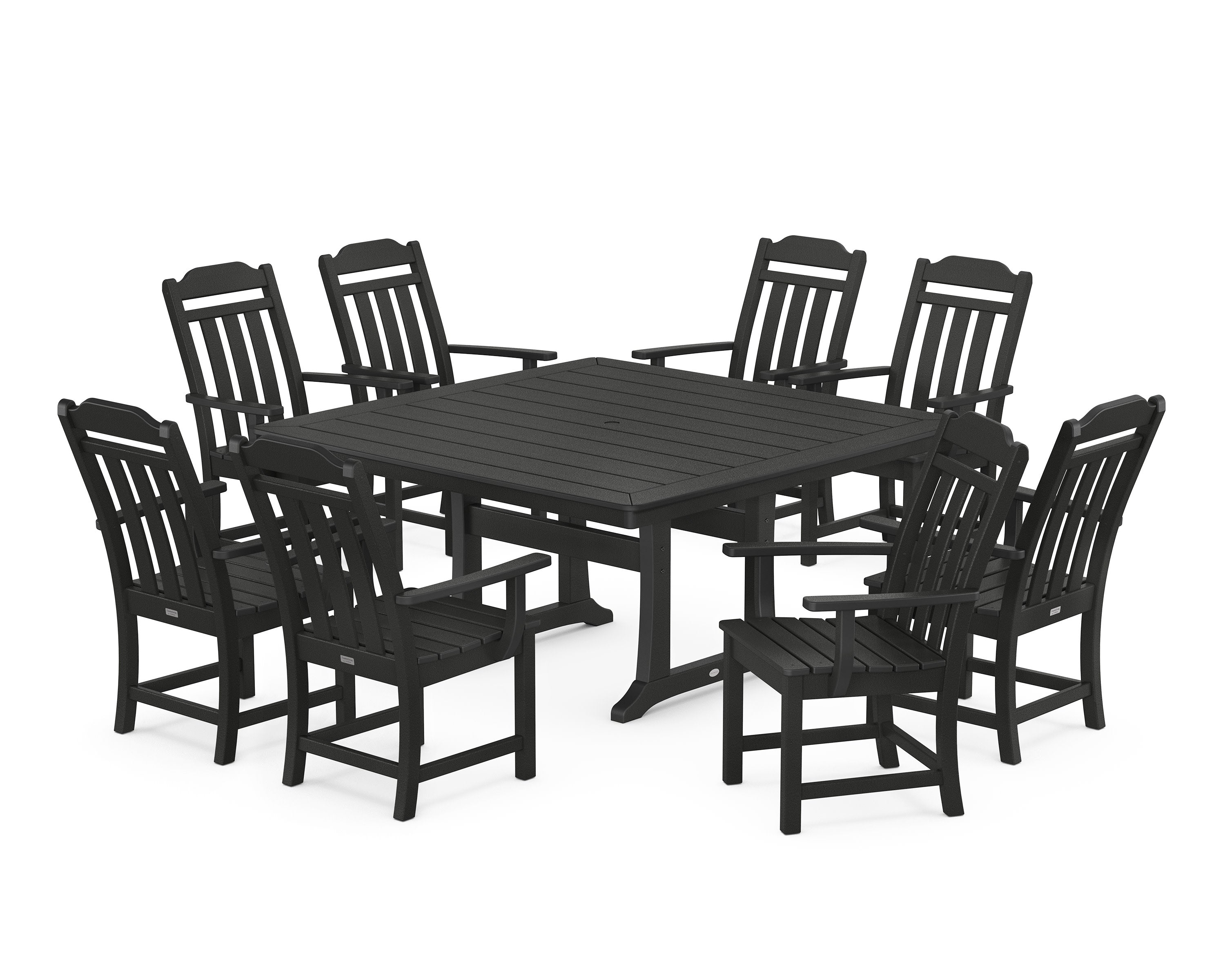 Cottage 9-Piece Square Dining Set with Trestle Legs in Black