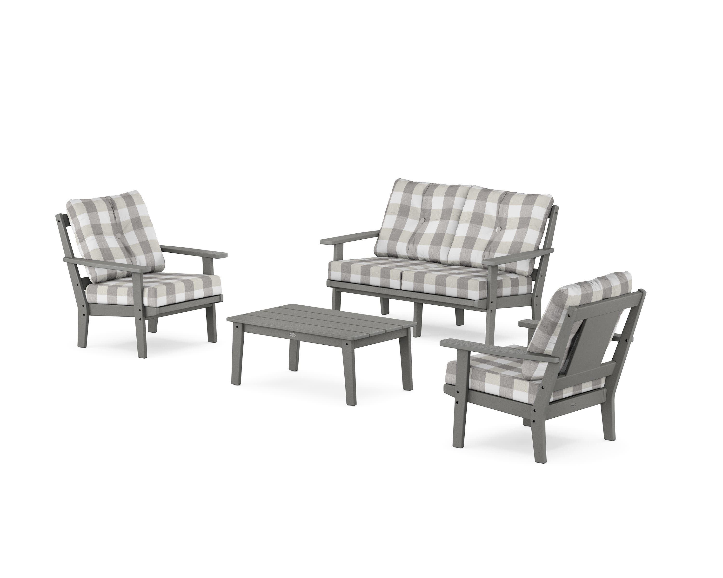 Prairie 4-Piece Deep Seating Set with Loveseat in Slate Grey / Buffalo Plaid Grey Mist