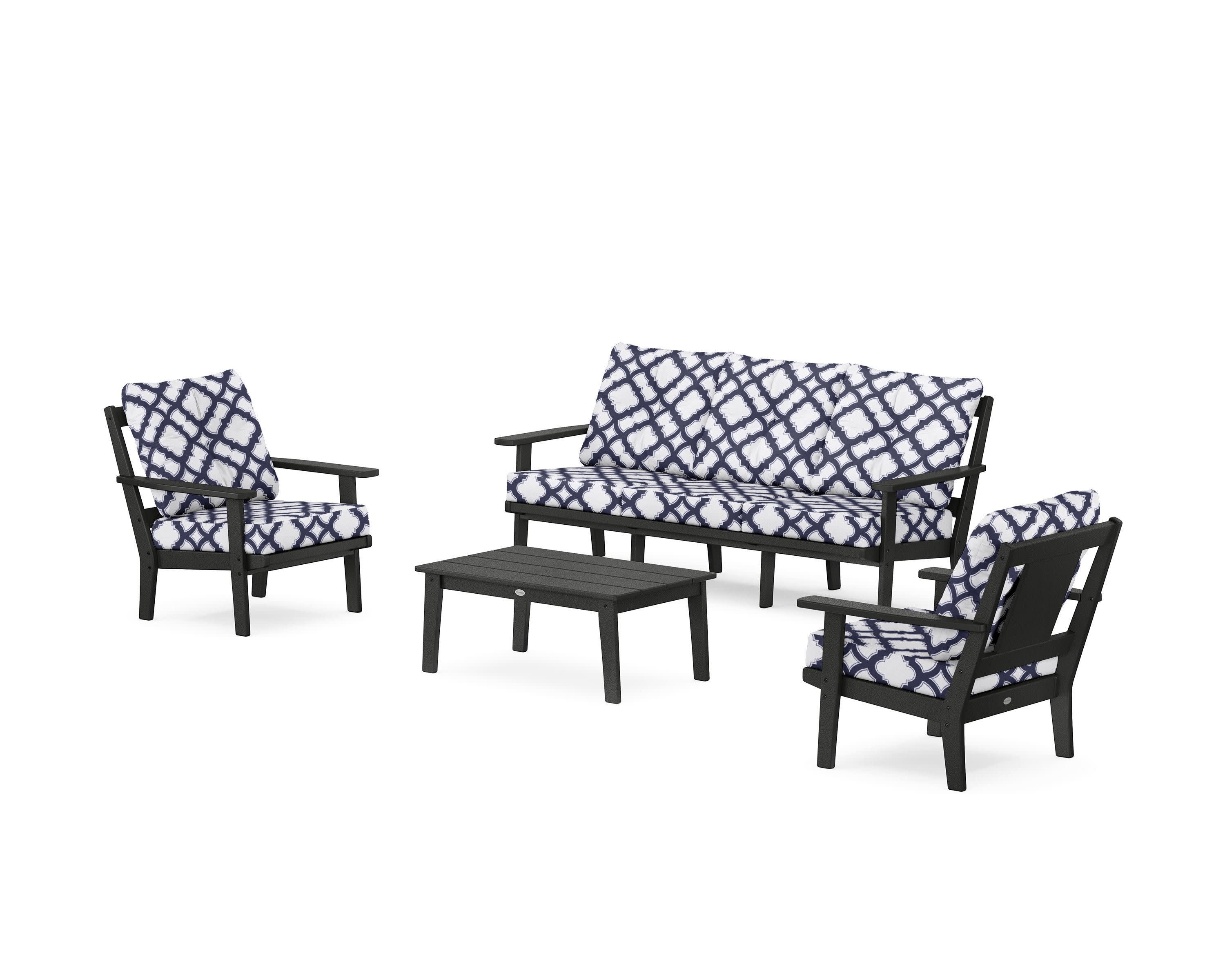 Prairie 4-Piece Deep Seating Set with Sofa in Black / Trellis Navy