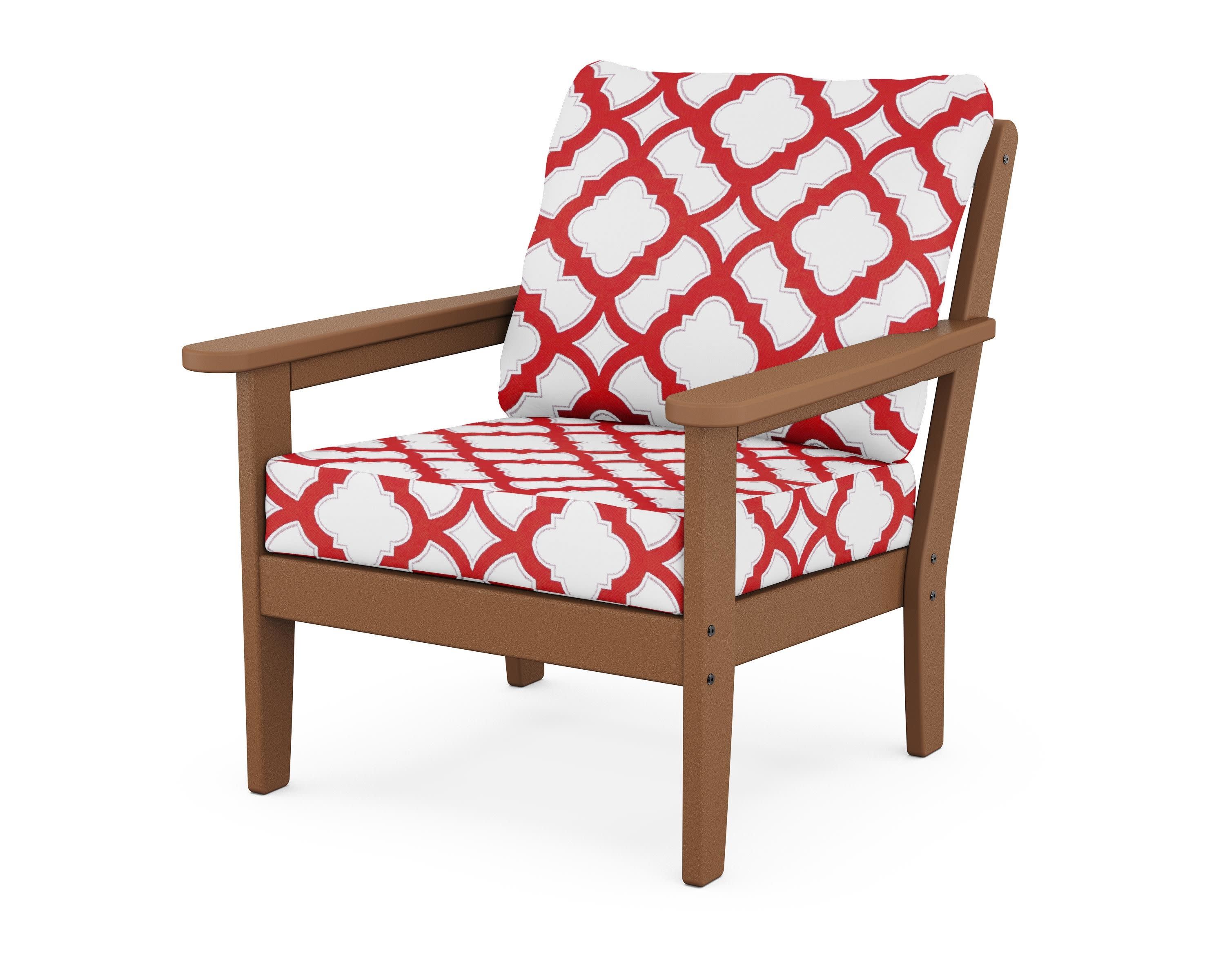 Cottage Deep Seating Chair in Teak / Trellis Crimson