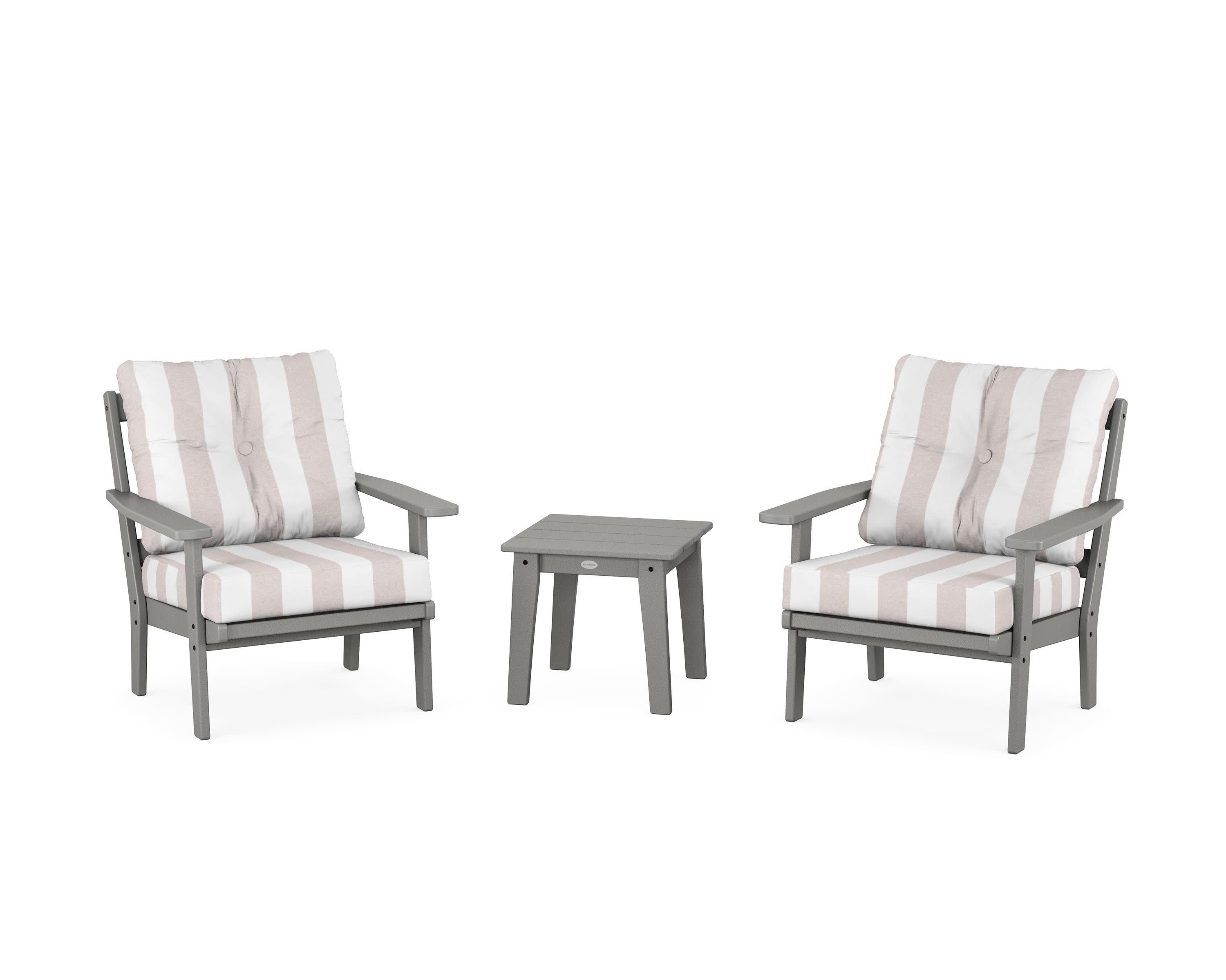 Prairie 3-Piece Deep Seating Set in Slate Grey / Cabana Stripe Dune Burlap