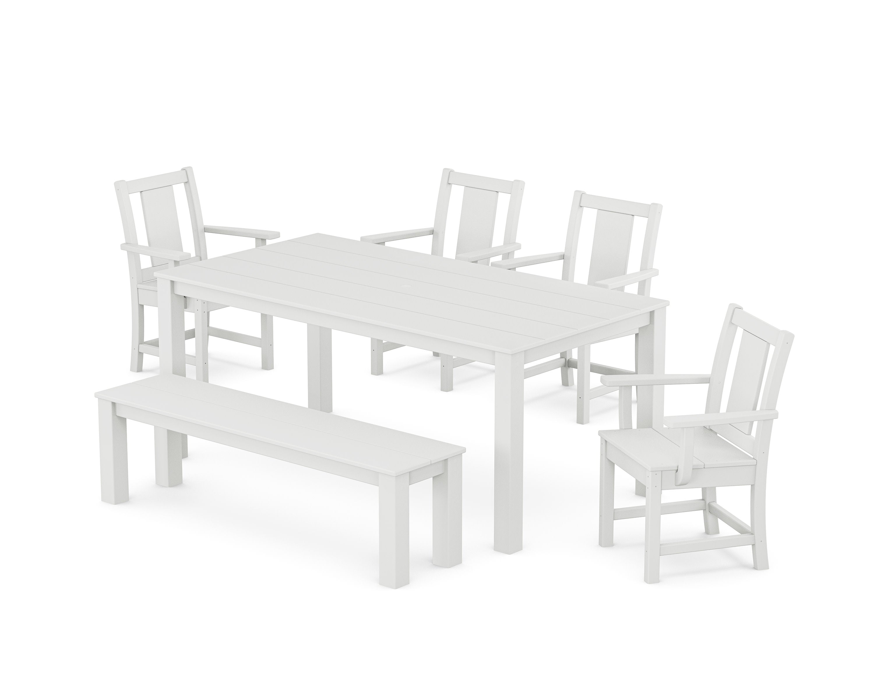 Prairie 6-Piece Parsons Dining Set with Bench in White