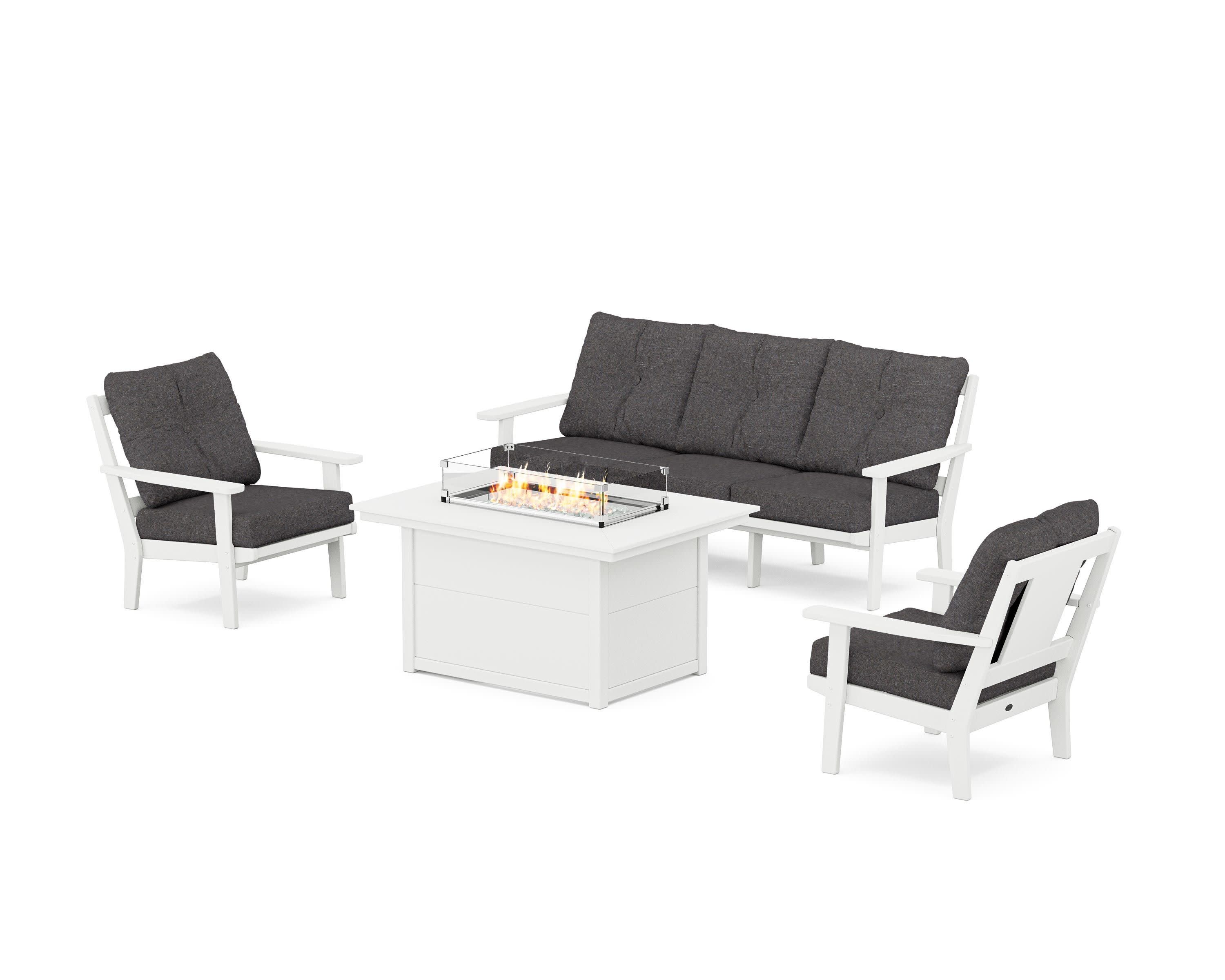 Prairie Deep Seating Fire Pit Table Set in White / Ash Charcoal