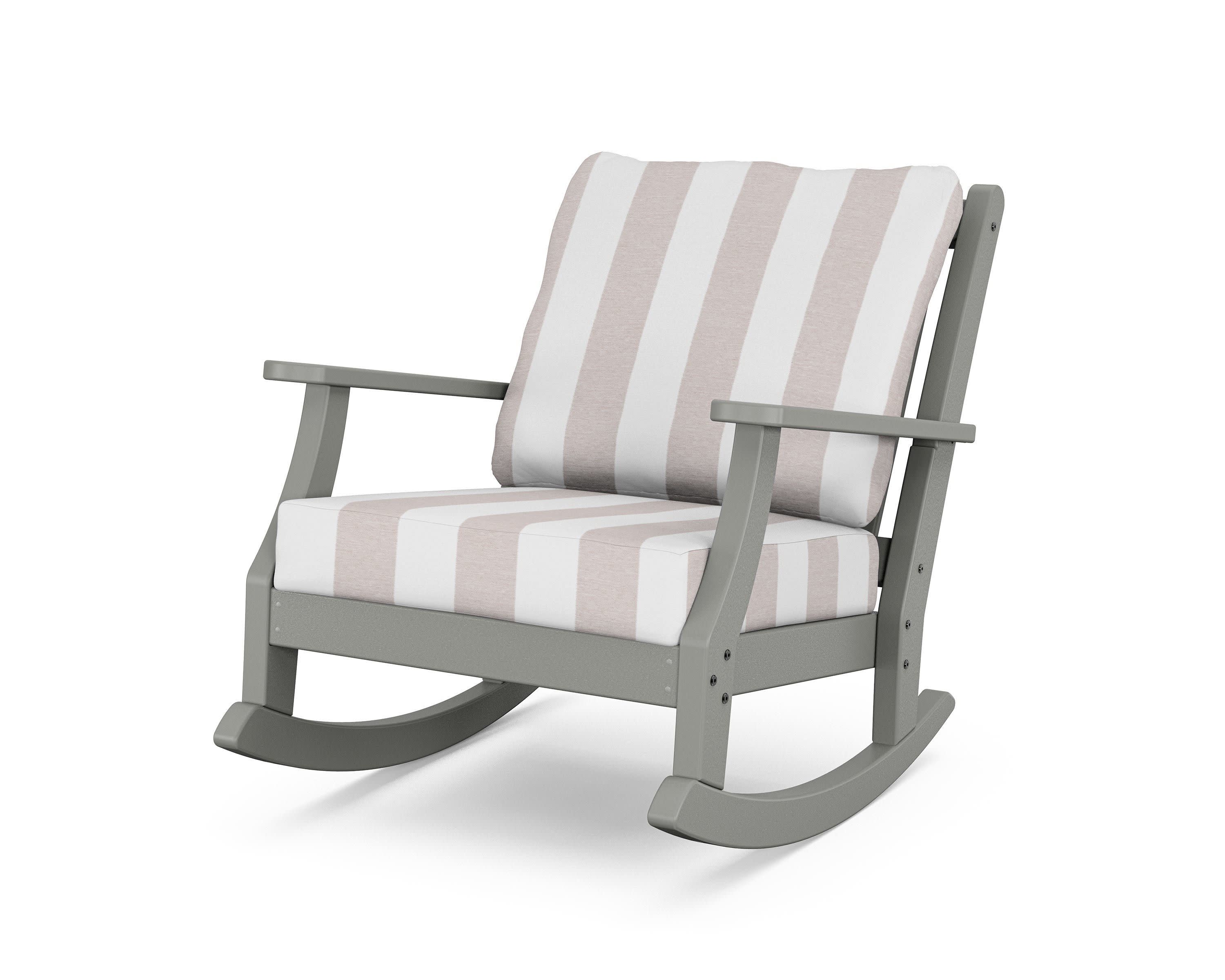 Wovendale Deep Seating Rocking Chair in Slate Grey / Cabana Stripe Dune Burlap