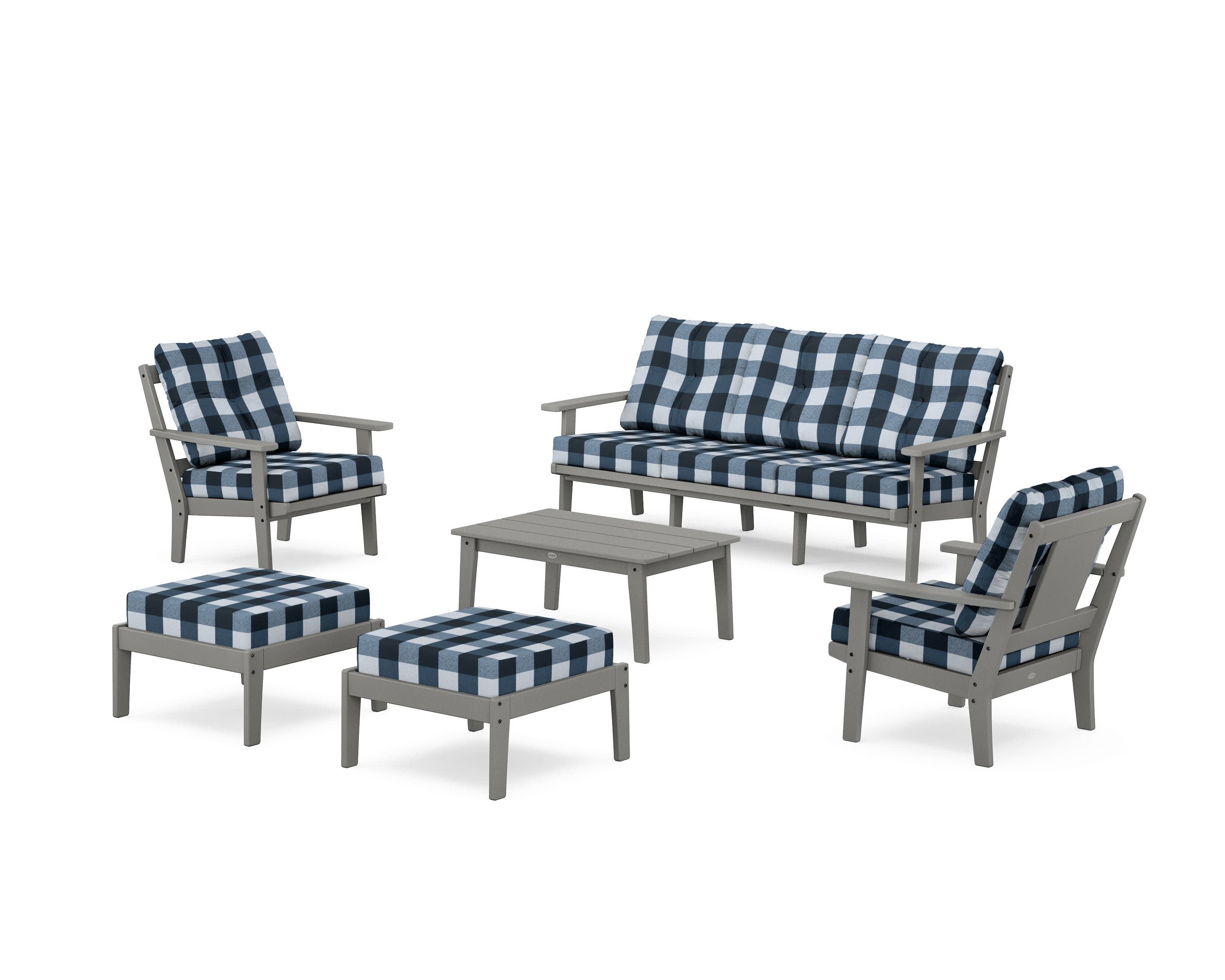 Prairie 6-Piece Lounge Sofa Set in Slate Grey / Buffalo Plaid Marine Indigo