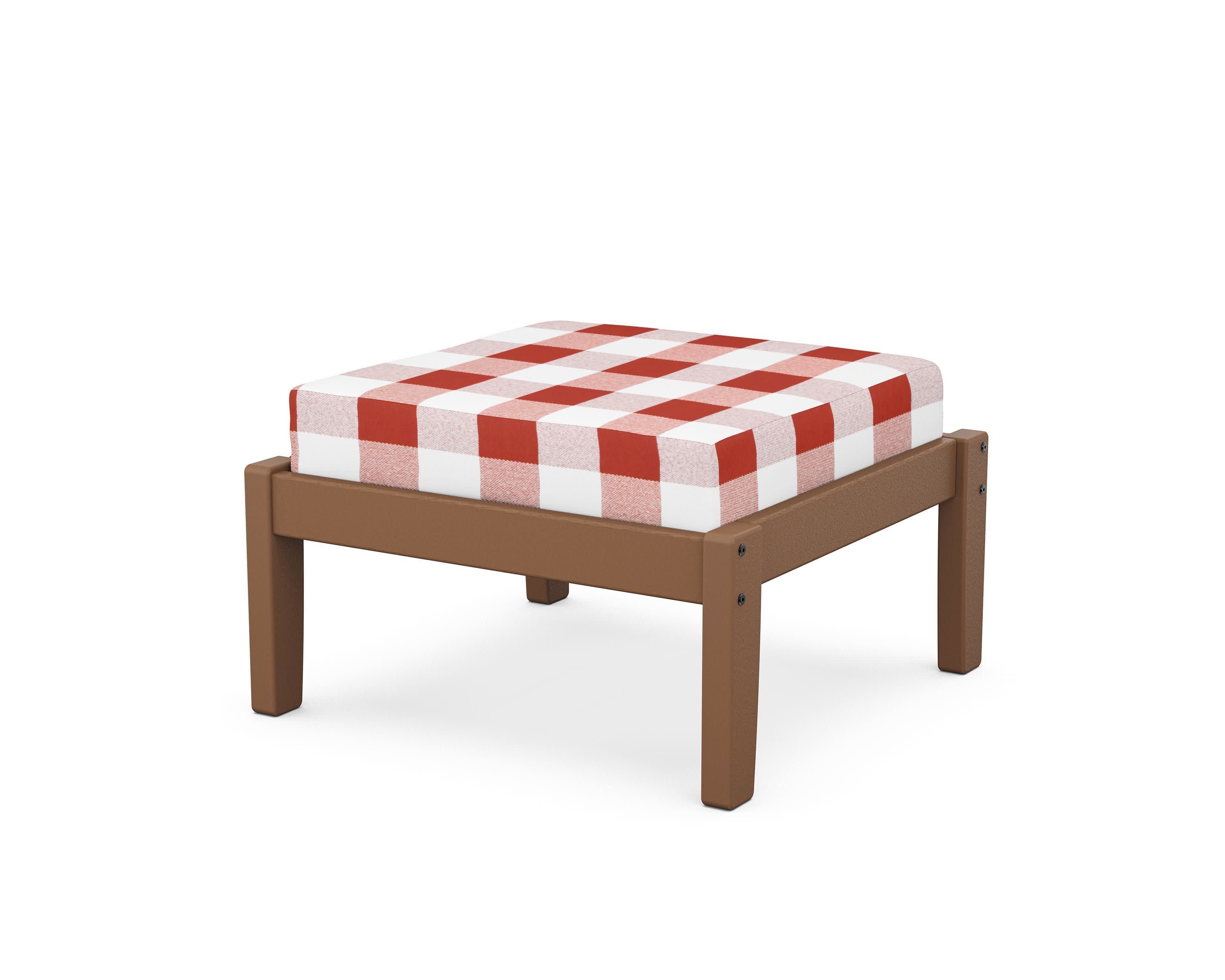 Deep Seating Ottoman in Teak / Buffalo Plaid Crimson