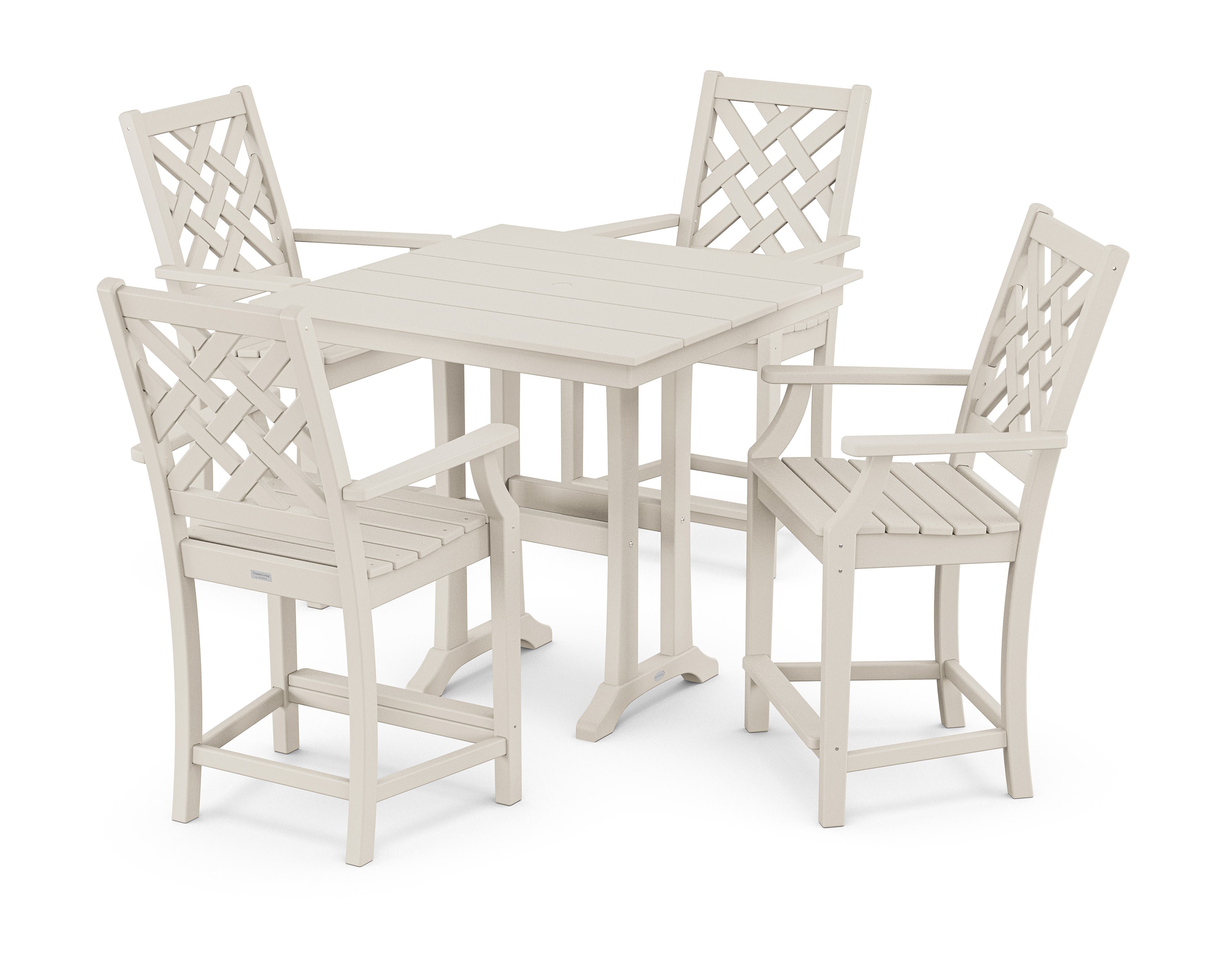Wovendale 5-Piece Farmhouse Counter Set with Trestle Legs in Sand