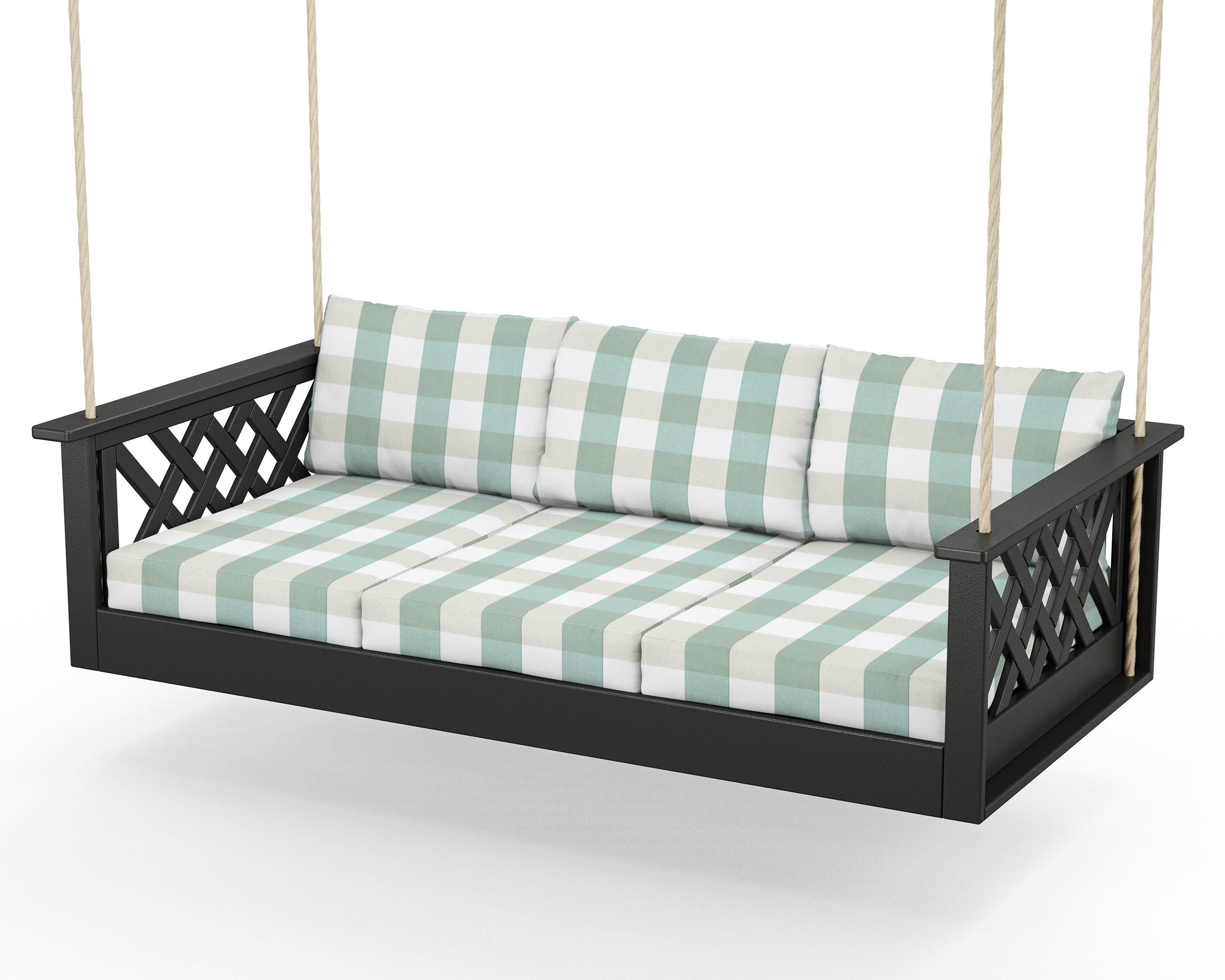 Wovendale Daybed Swing in Black / Buffalo Plaid Glacier Spa