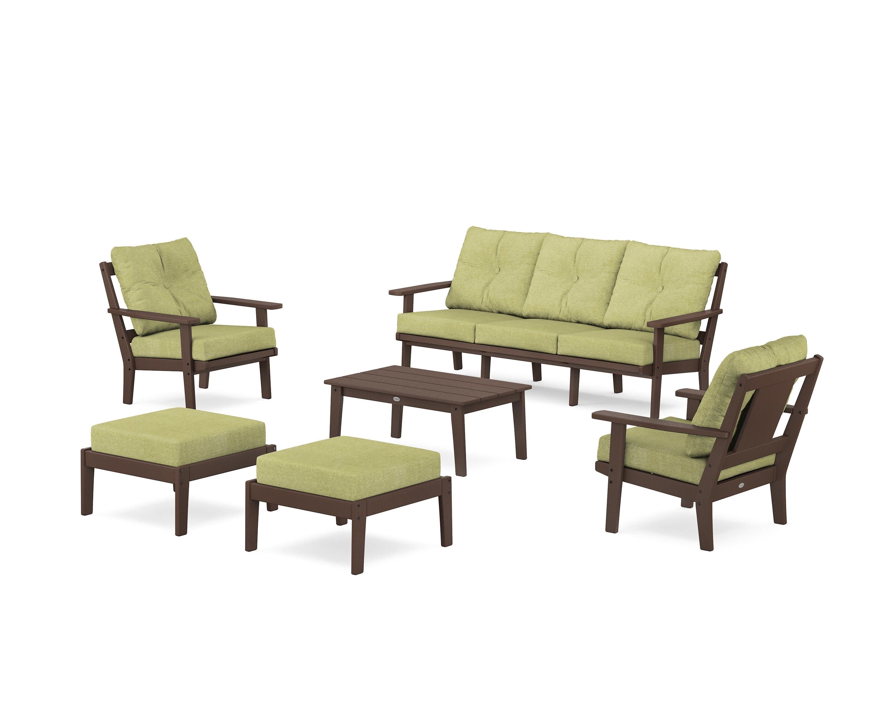 Prairie 6-Piece Lounge Sofa Set in Mahogany / Chartreuse Boucle