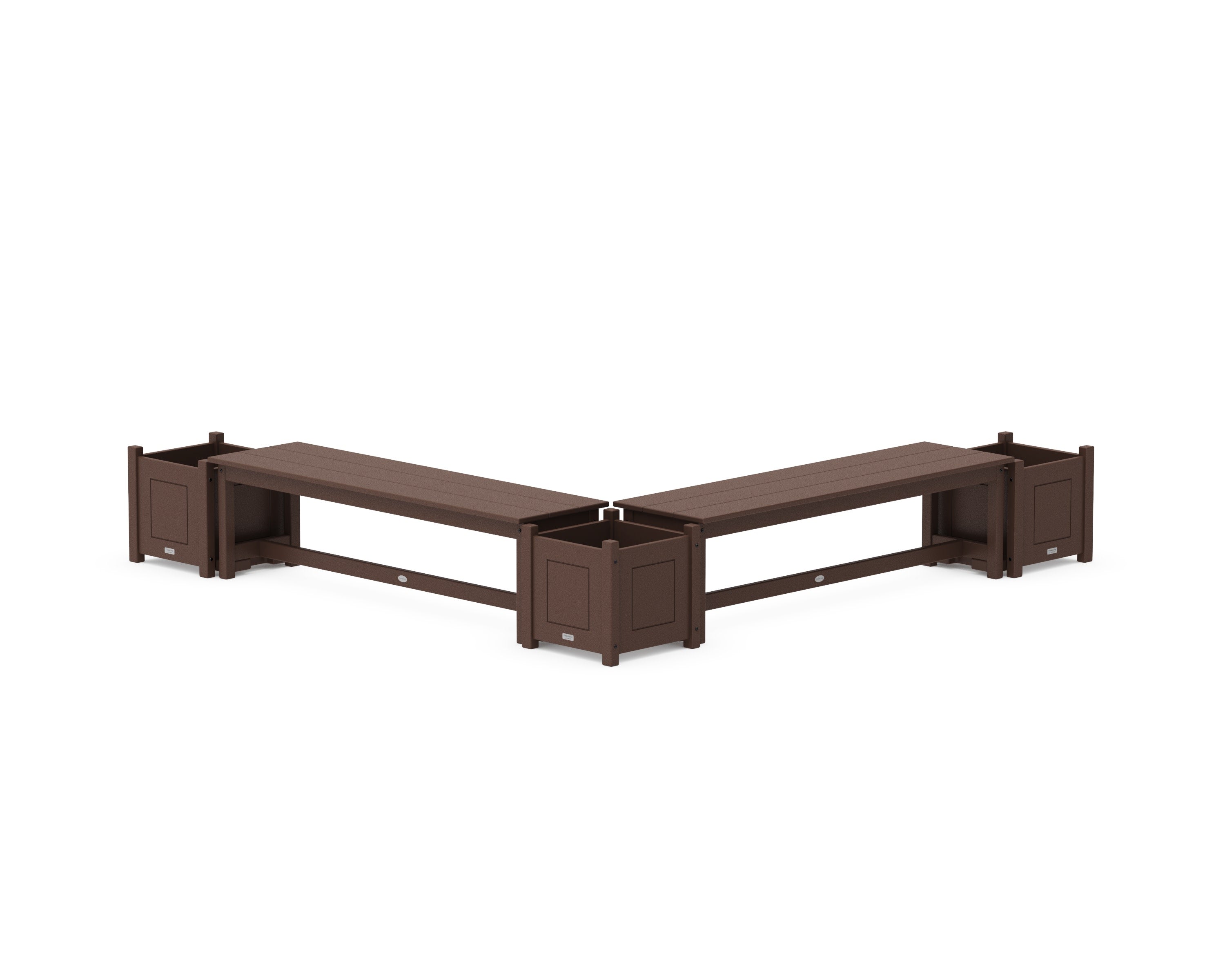 60" Country Living L- Shaped Planter Bench Corner Set in Mahogany