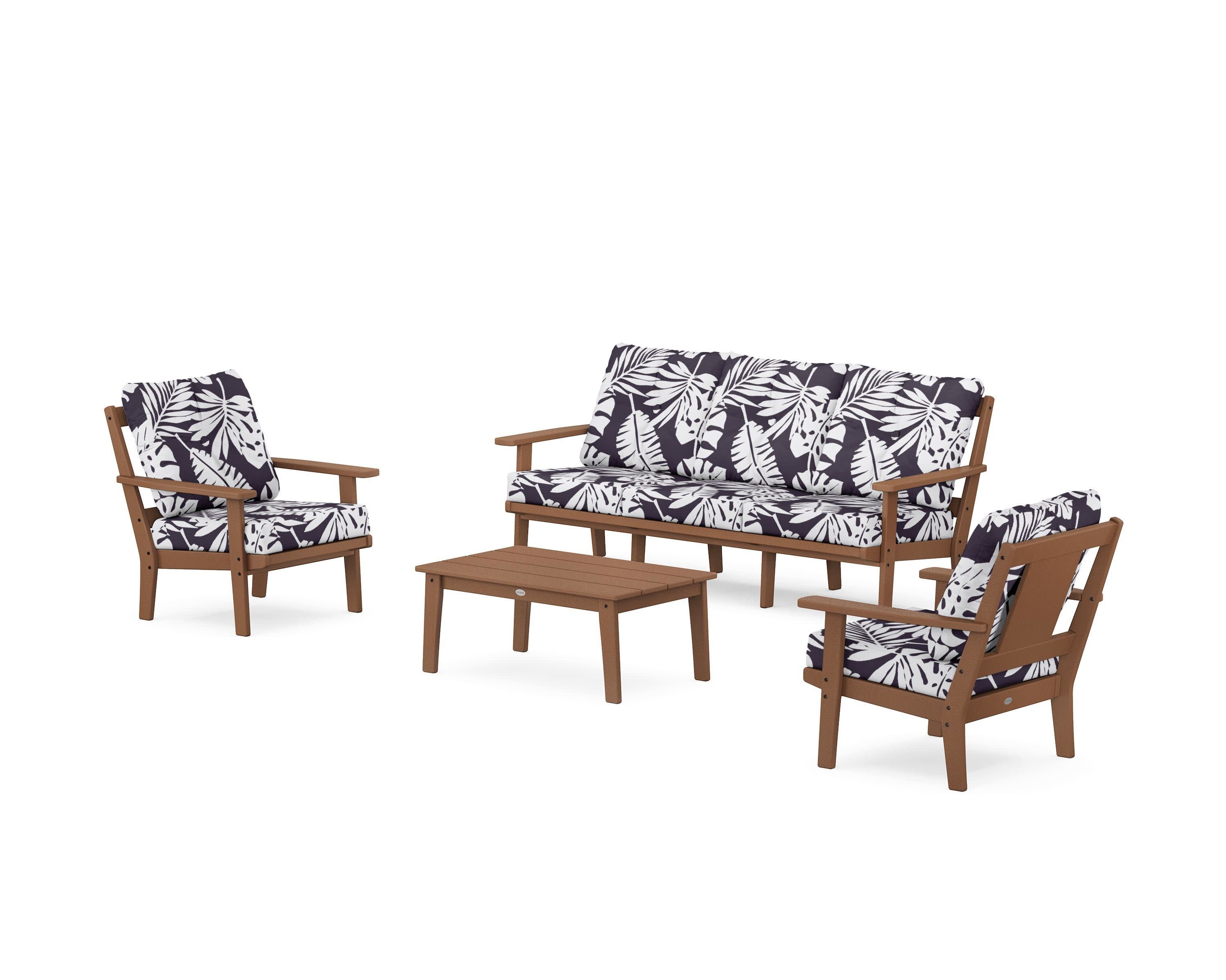 Prairie 4-Piece Deep Seating Set with Sofa in Teak / Leaf Navy