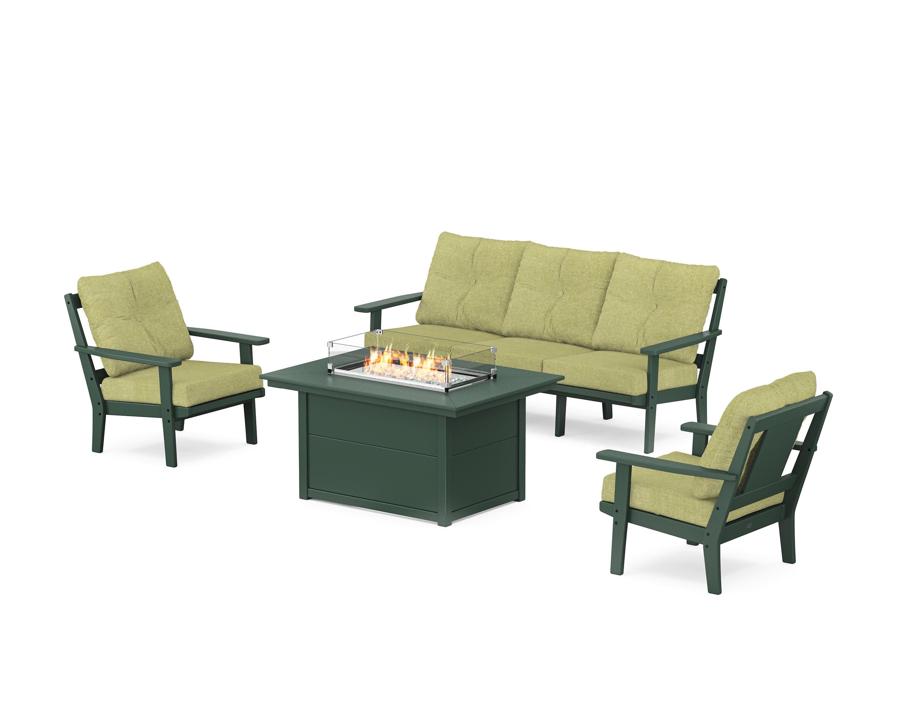 Prairie Deep Seating Fire Pit Table Set in Green / Chartreuse Boucle