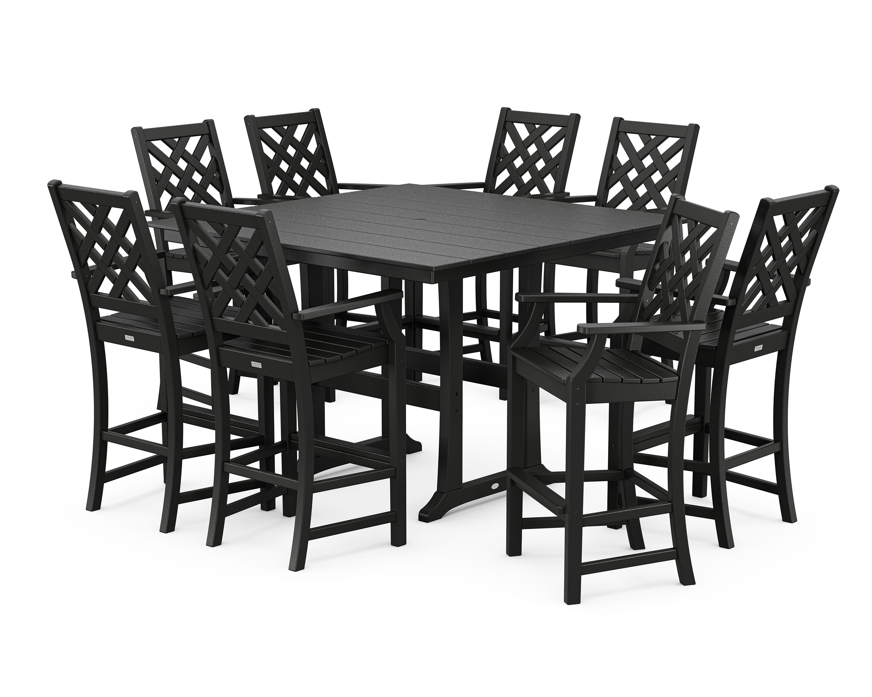 Wovendale 9-Piece Square Farmhouse Bar Set with Trestle Legs in Black