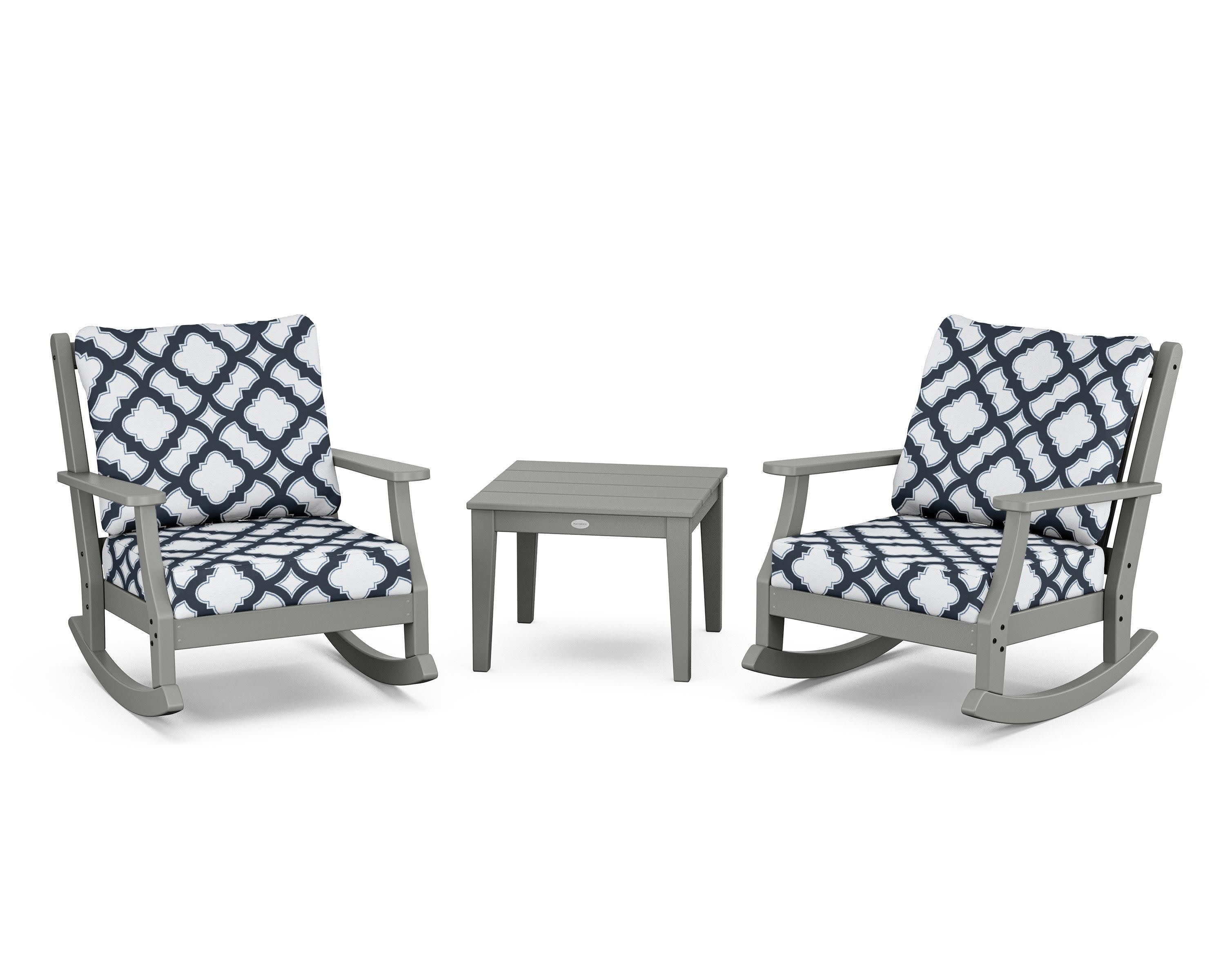 Wovendale 3-Piece Deep Seating Rocker Set in Slate Grey / Trellis Marine Indigo