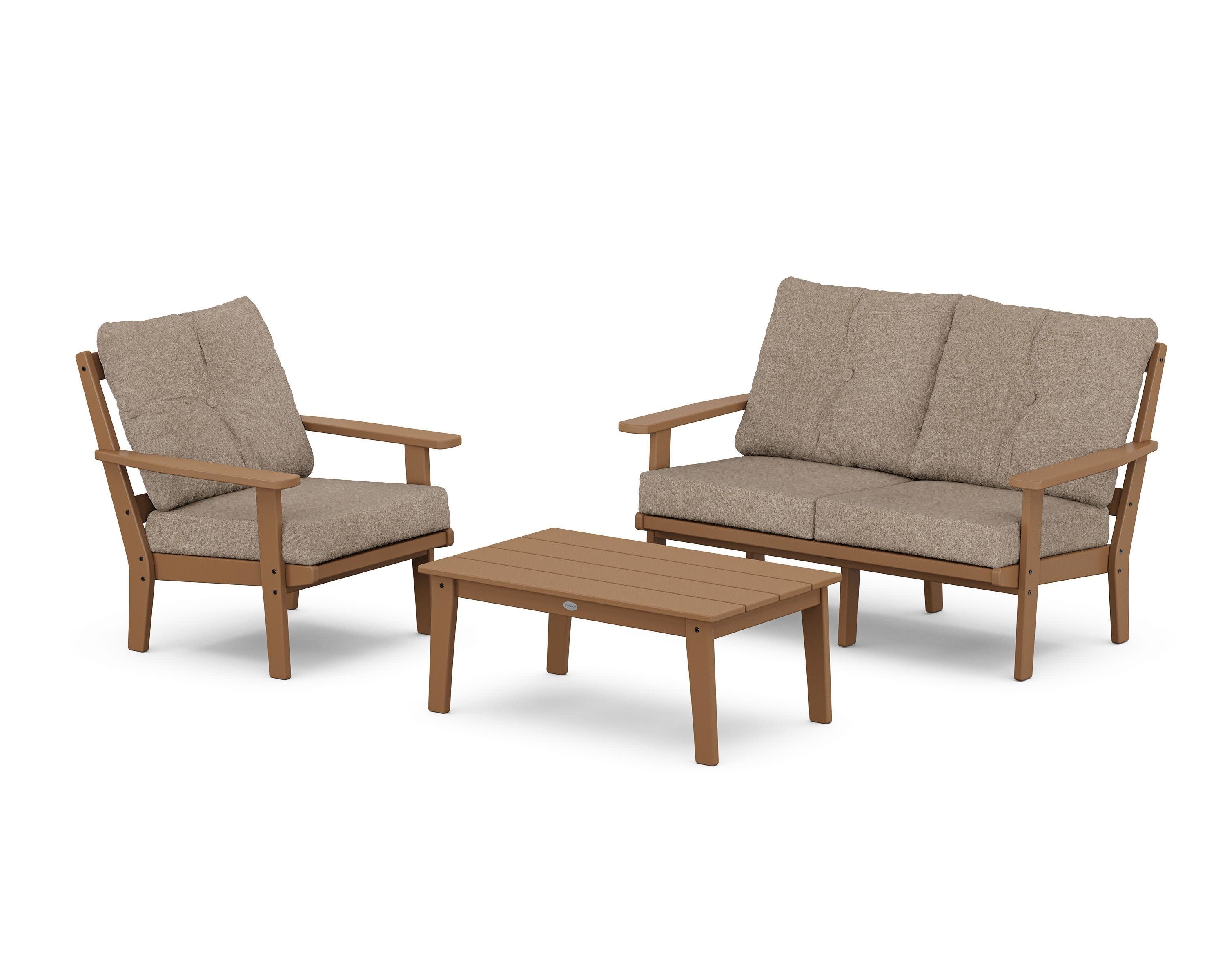 Prairie 3-Piece Deep Seating Set with Loveseat in Teak / Spiced Burlap