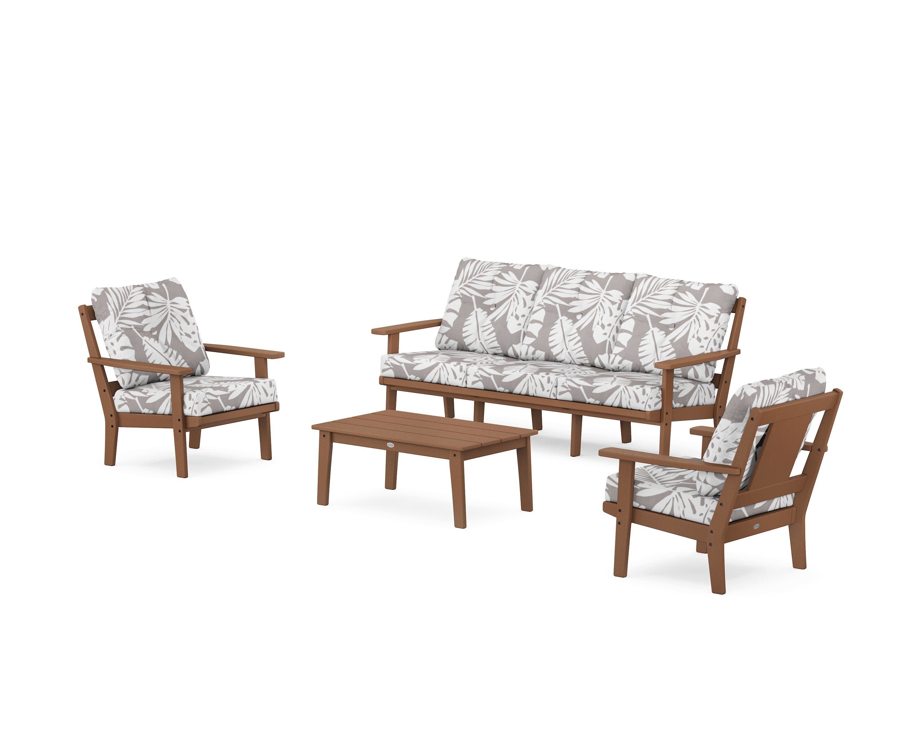 Prairie 4-Piece Deep Seating Set with Sofa in Teak / Leaf Grey Mist