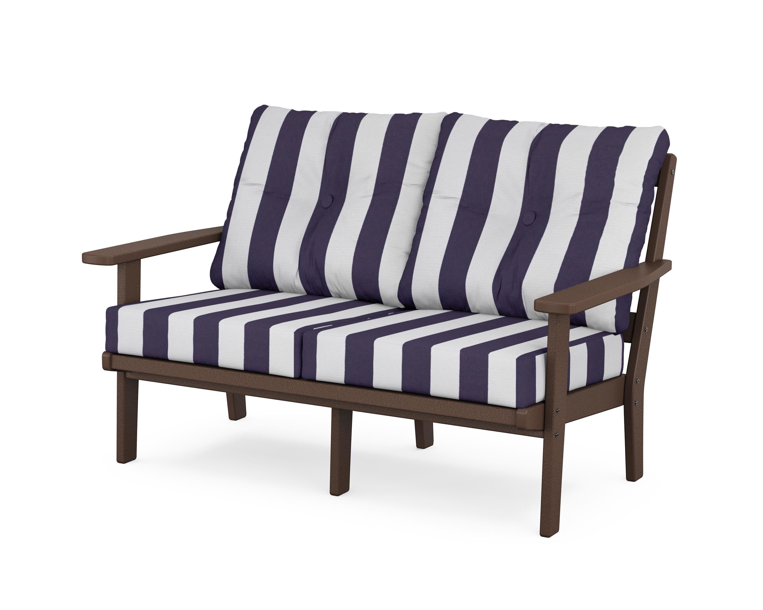 Prairie Deep SeatingLoveseat in Mahogany / Cabana Stripe Navy
